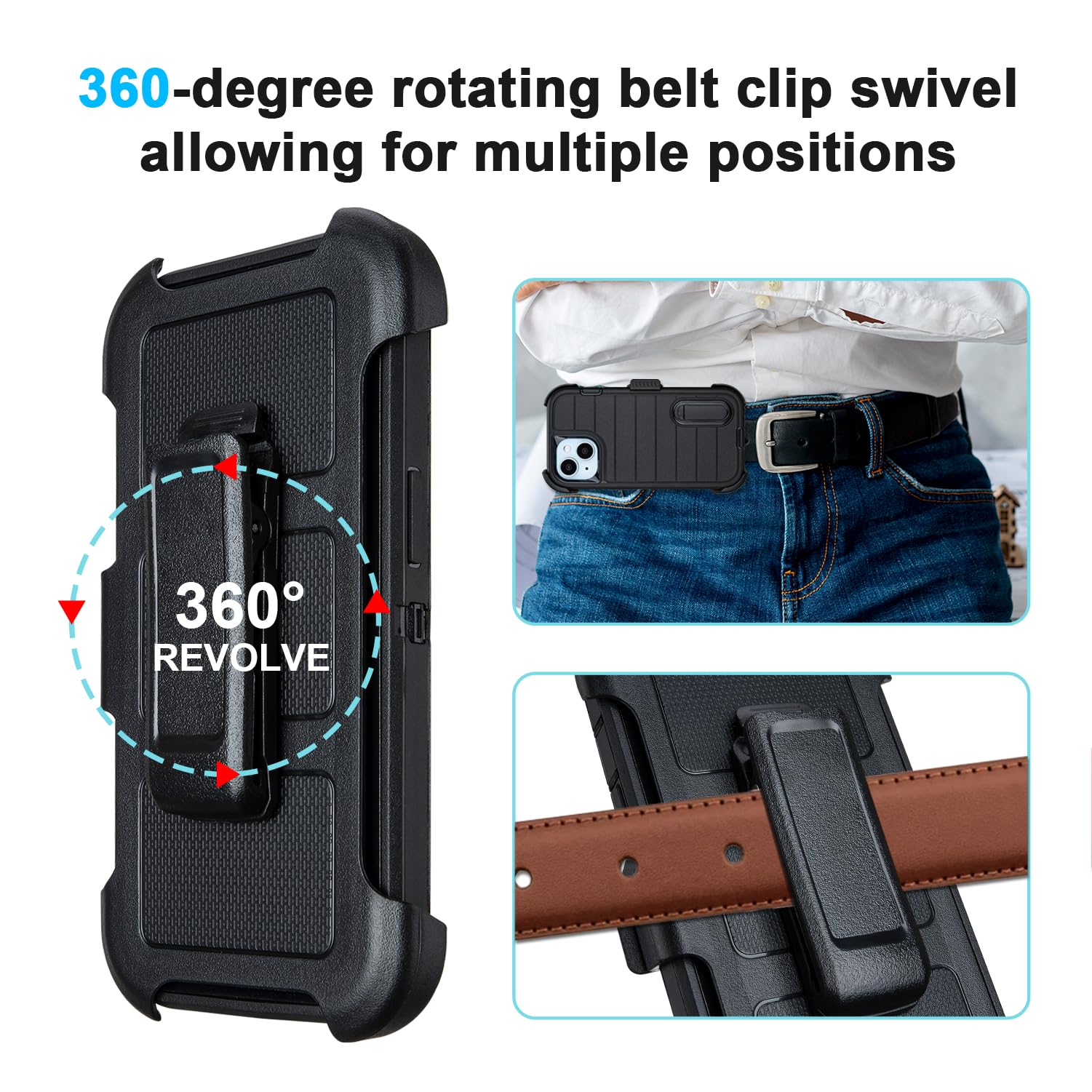 for Phone case iPhone 13 Case with Belt Clip, Heavy Duty Military Grade Drop iPhone13 Protective Case, Shockproof Defender Cover for iPhone 13 Cases 6.1 inch (Black+Blue)