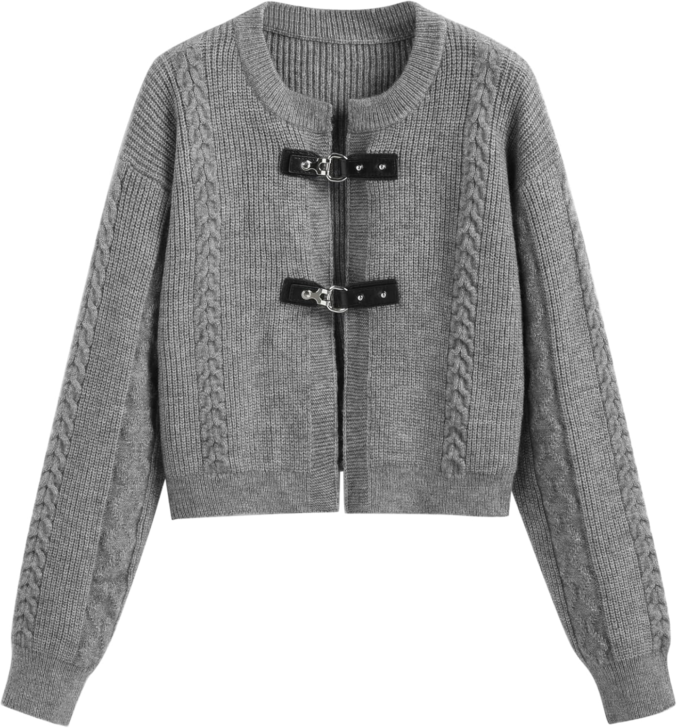 CIDER Cardigan Sweater for Women Round Neck Buckle Sweater Knitted Crop Top Long Sleeve Open Front Outerwear