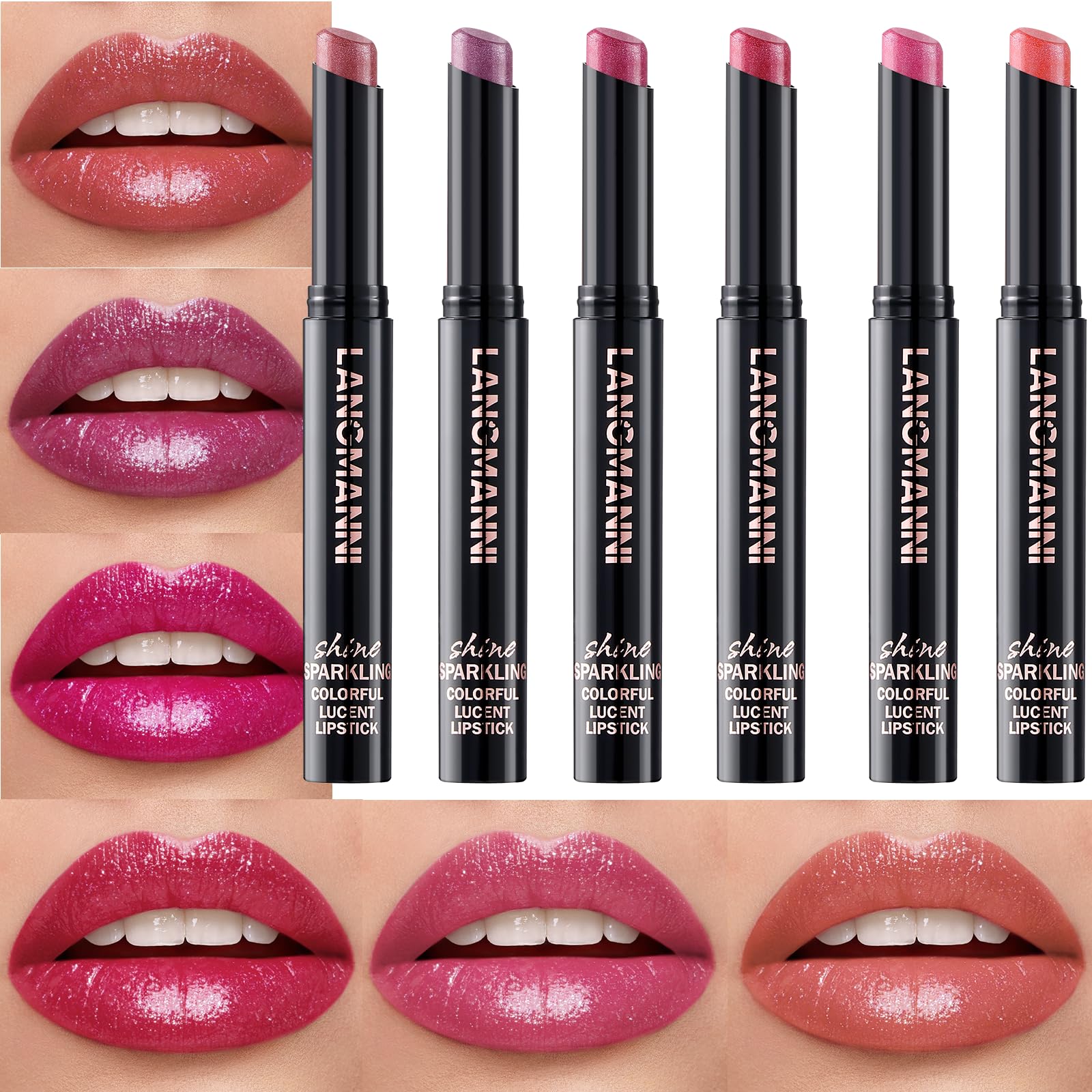 Jolilab 10Pcs Set Sparkling Lipstick Lip Gloss Long Lasting Waterproof Moisturizer Lip Balm Glitter Shimmer Metallic, Diamond Shiny Bold Glow Goth Lipstick for Women Girls, Non-sticky