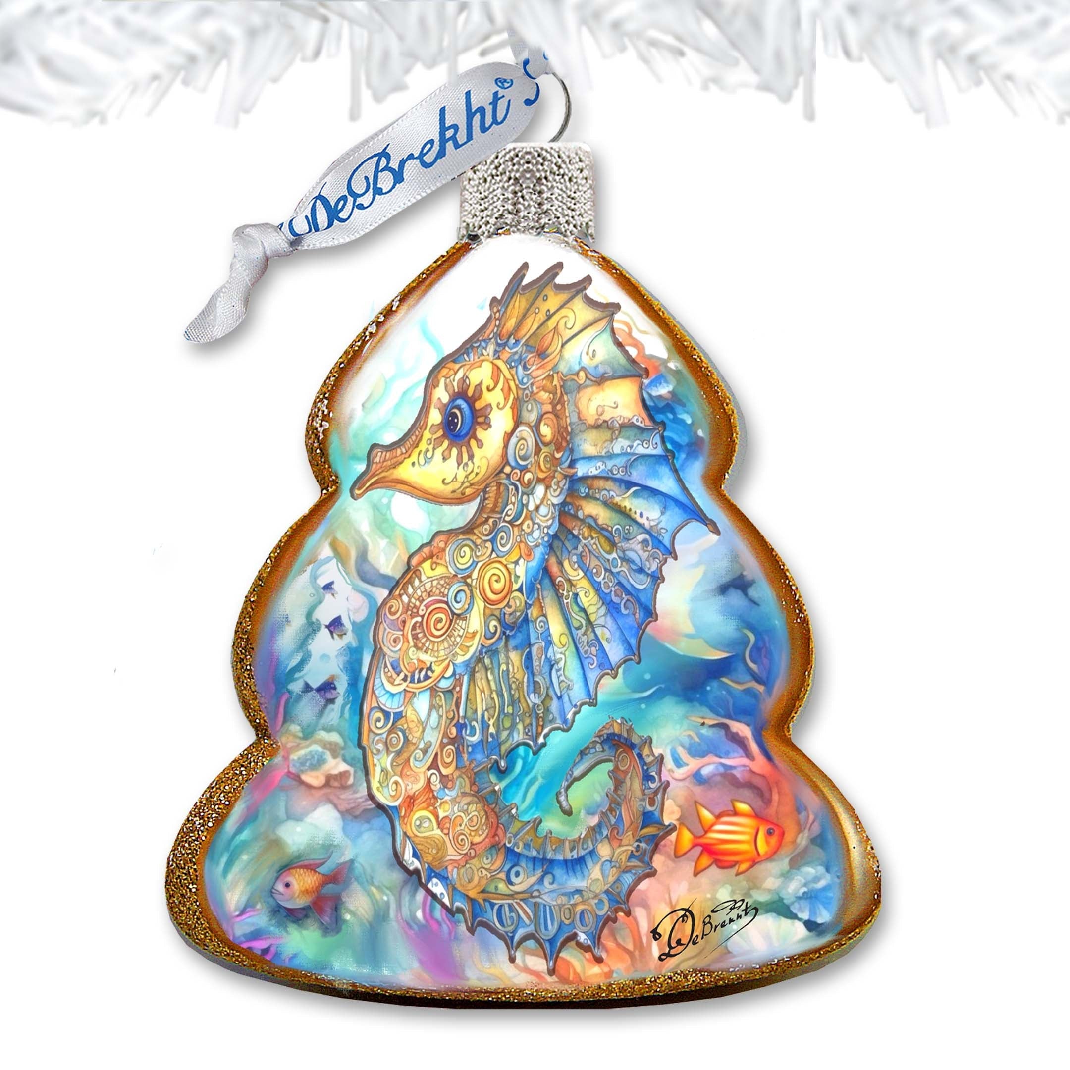 Holiday Coastal Decor - Seahorse Keepsake Glass Ornaments by G. Debrekht - Coastal Holiday Decor - 777398