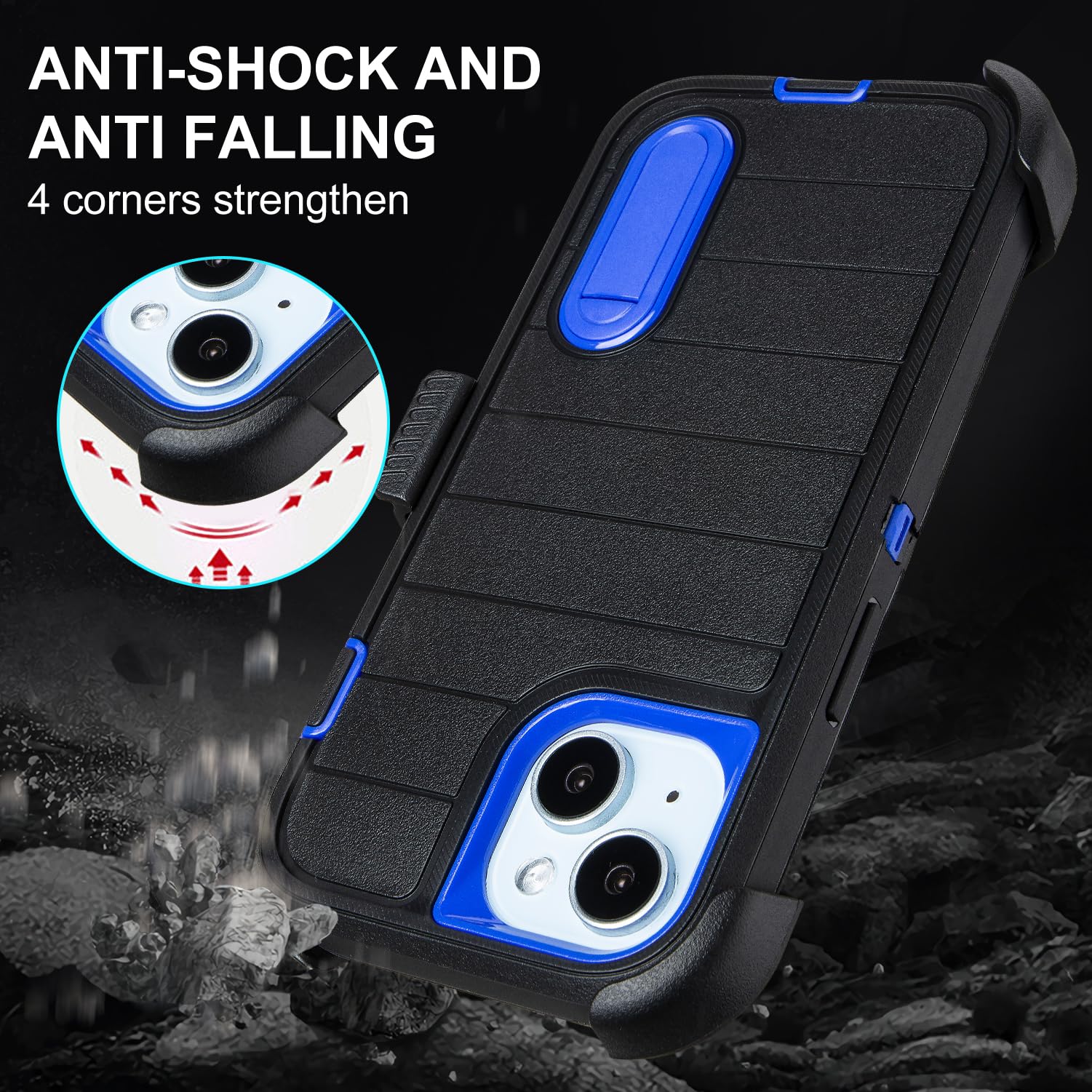 for Phone case iPhone 13 Case with Belt Clip, Heavy Duty Military Grade Drop iPhone13 Protective Case, Shockproof Defender Cover for iPhone 13 Cases 6.1 inch (Black+Blue)