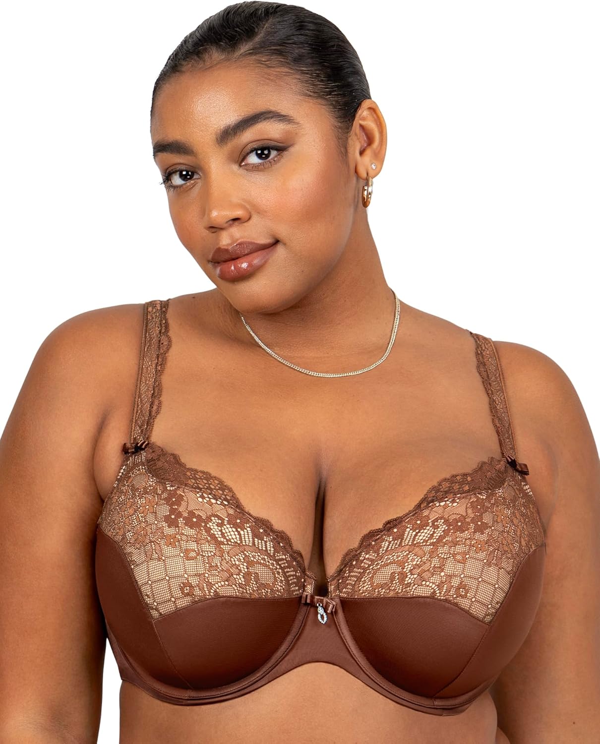 Curvy Couture Womens Tulip Strappy Lace Push-up Bra
