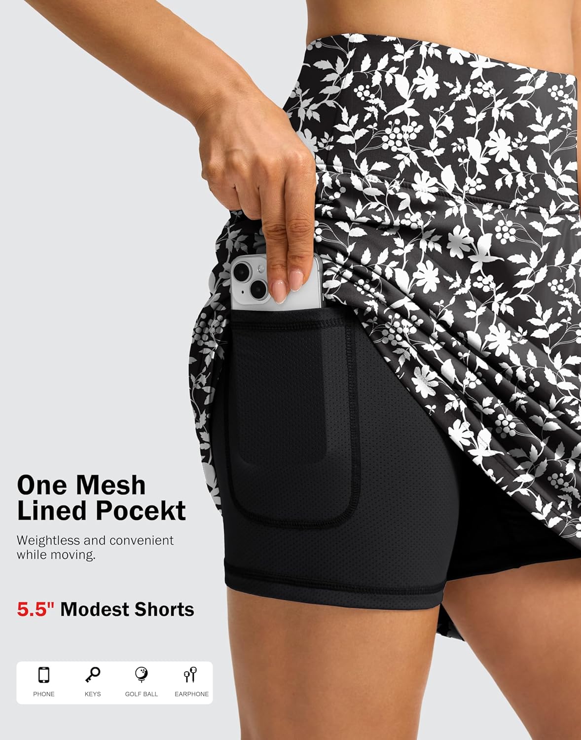 SANTINY 18" Skorts for Women 3 Pockets High Waist Long Athletic Tennis Skirt Golf Skort for Casual Summer Travel