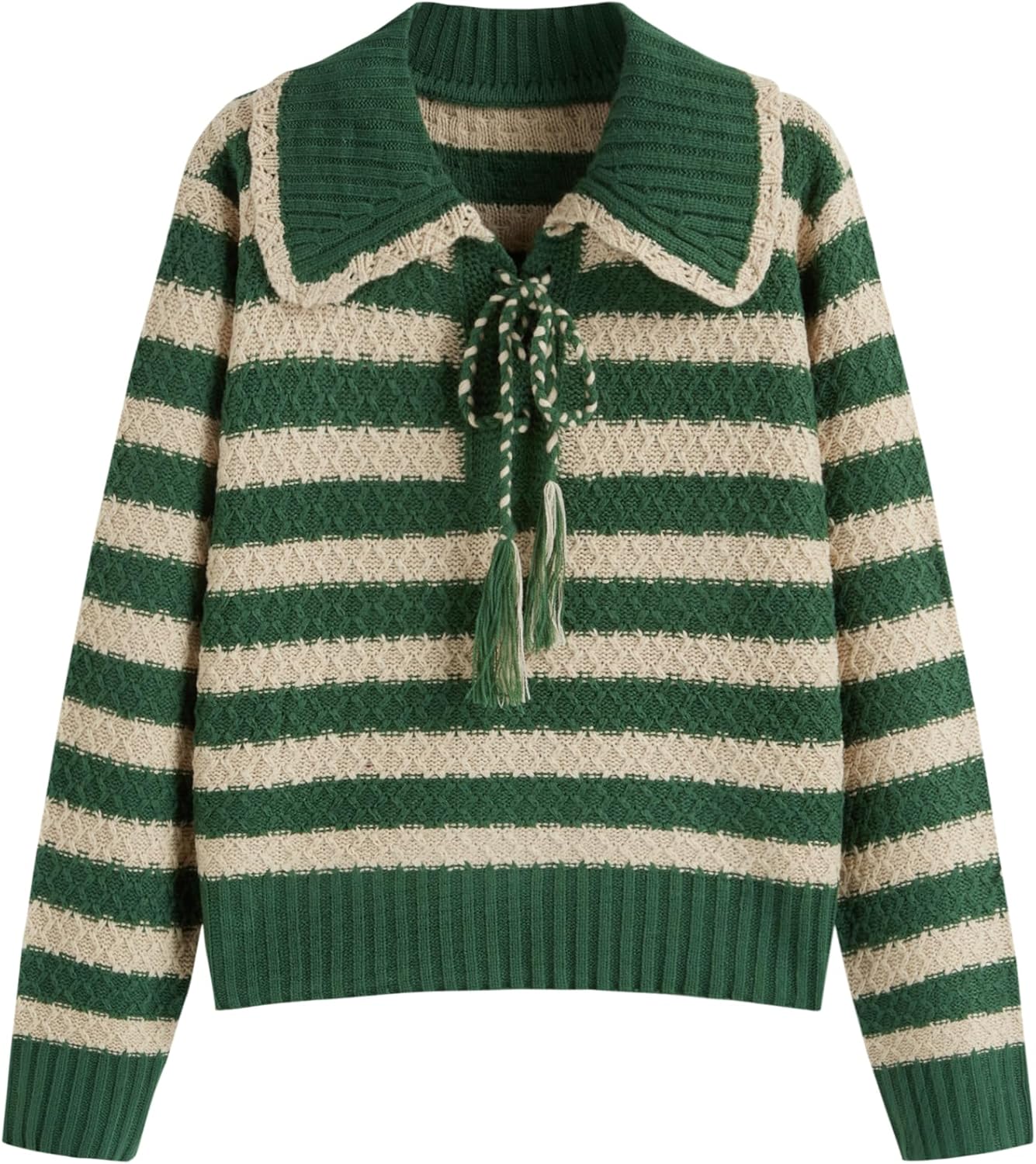 CIDER Striped Sweaters for Women Collar Knit Long Sleeve Knotted Loose Fit Pullover Winter Sweater Fall Tops