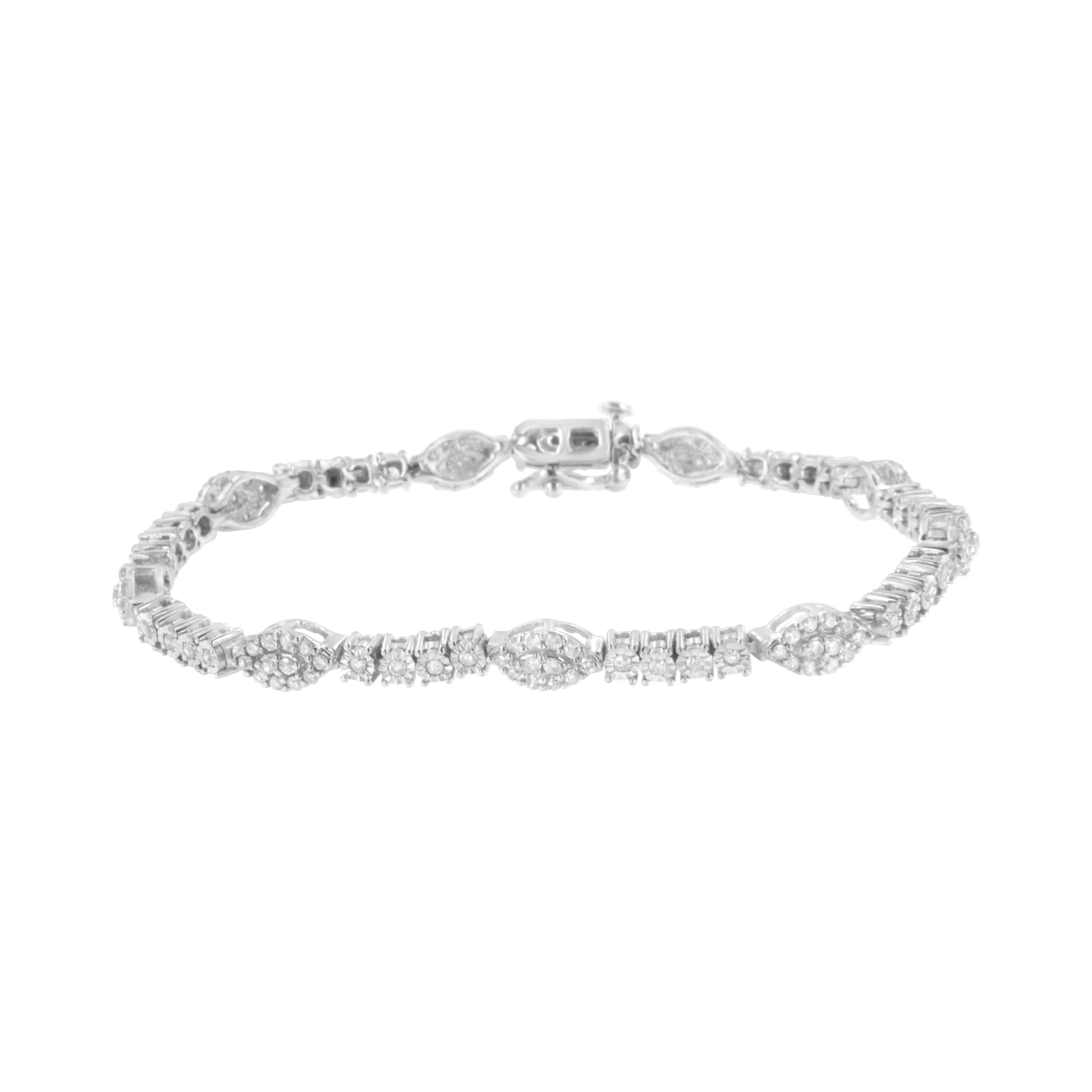 .925 Sterling Silver 1-1/2 Cttw Diamond Marquise Halo And Line Link Tennis Bracelet (I-J Color, I2-I3 Clarity) - 7-1/4"