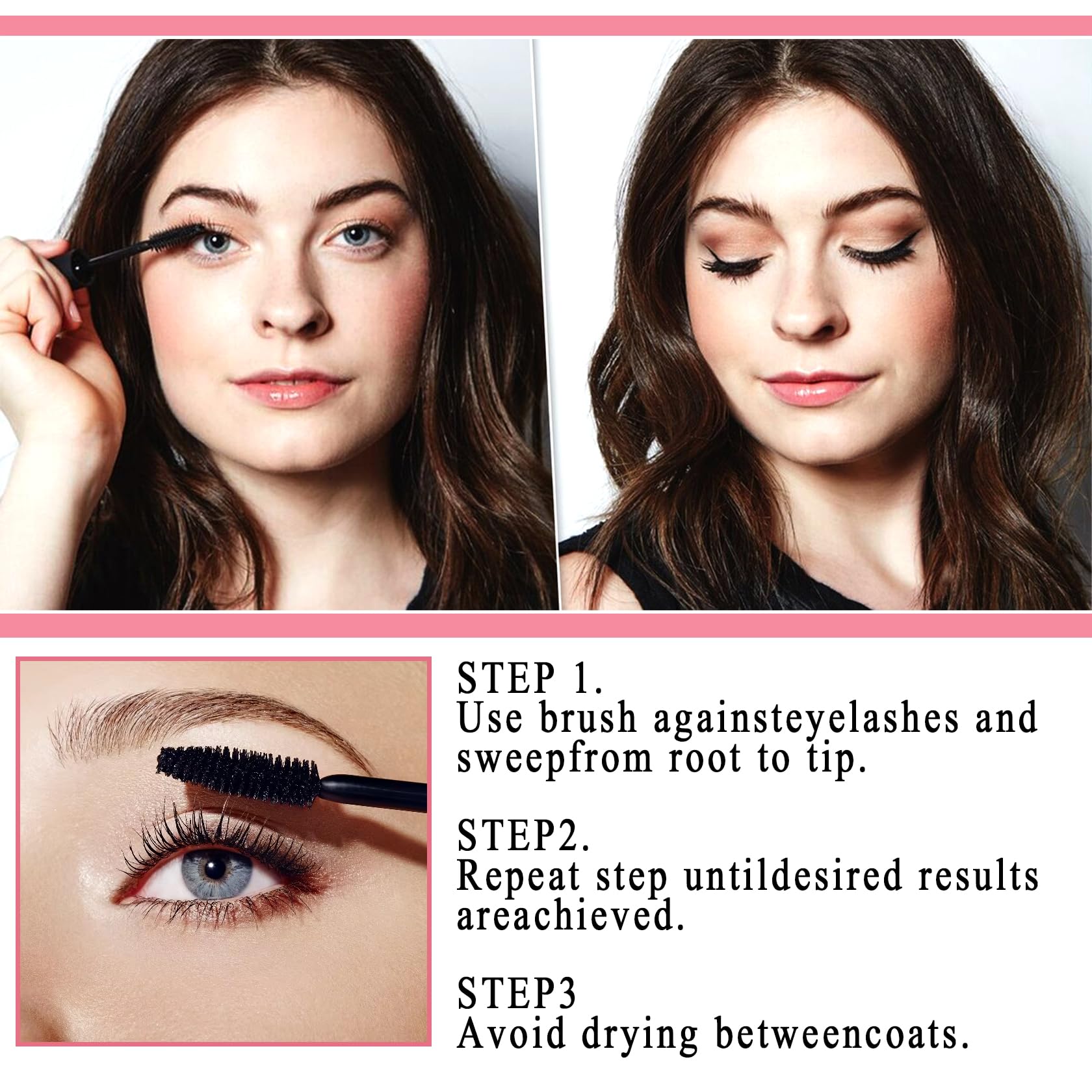 Black Telescopic Mascara Set,3PCS Black Mascara Volume and Length for Eye Makeup,Waterproofing No Clumping Tubing Mascara,No Smudging Curly Black Mascara with Eyelash Curler