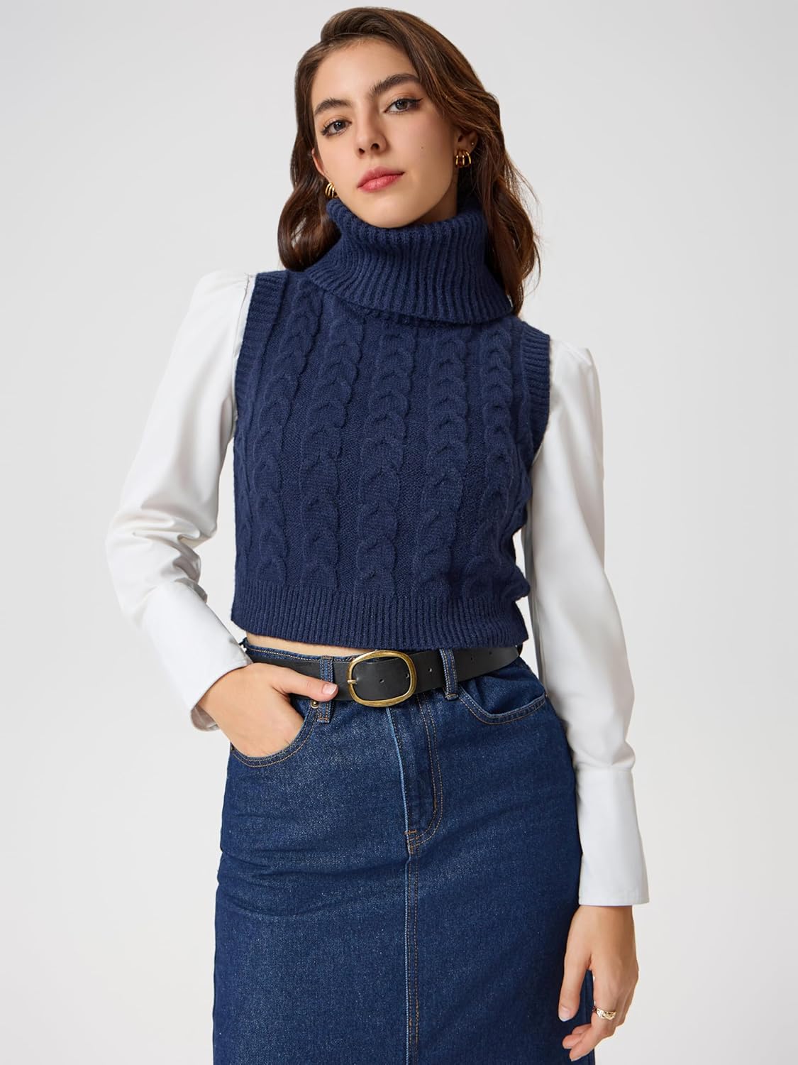 CIDER Women’s Sleeveless Sweater Tops Turtle Necks Cable Knit Croped Vest Tank Top