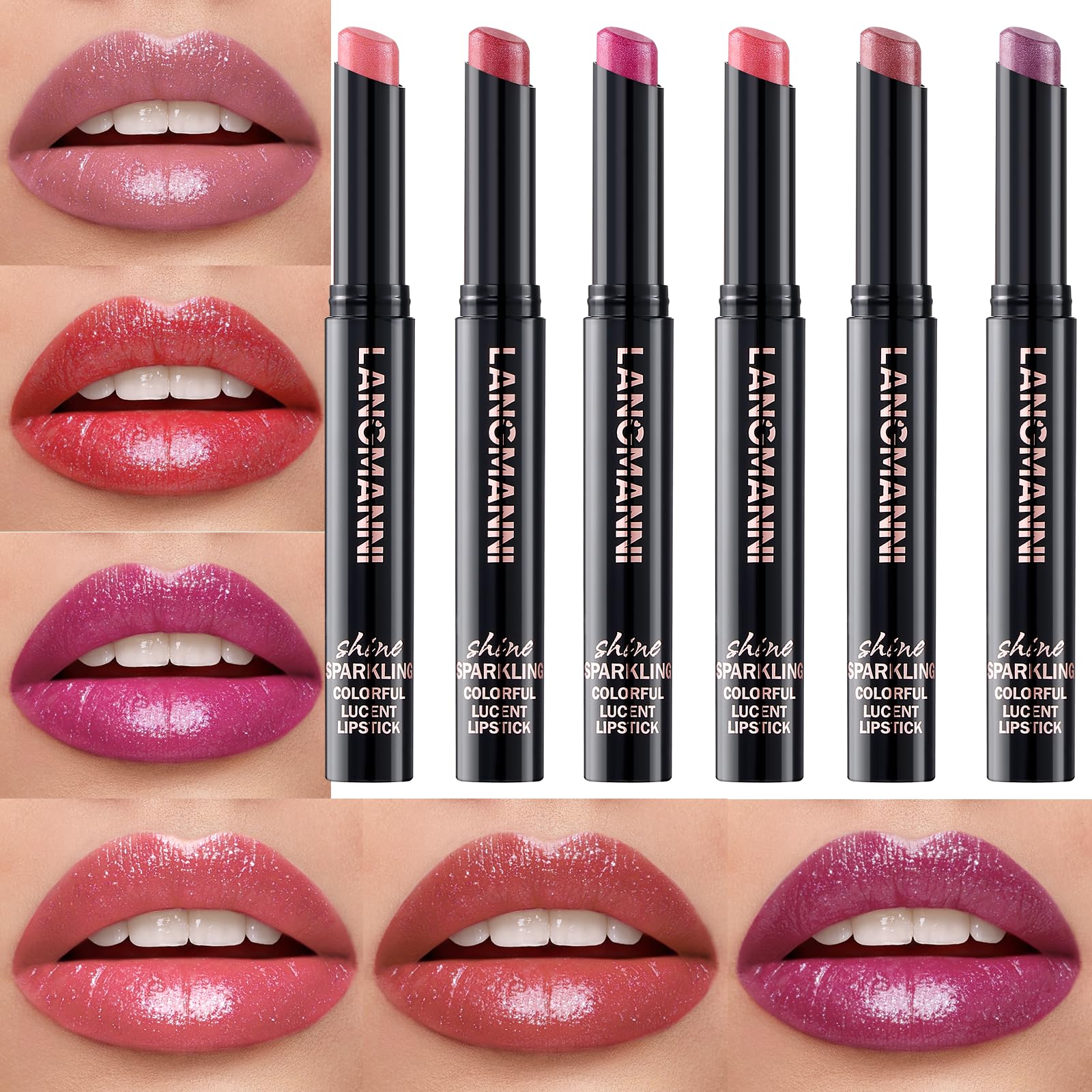 Jolilab 10Pcs Set Sparkling Lipstick Lip Gloss Long Lasting Waterproof Moisturizer Lip Balm Glitter Shimmer Metallic, Diamond Shiny Bold Glow Goth Lipstick for Women Girls, Non-sticky