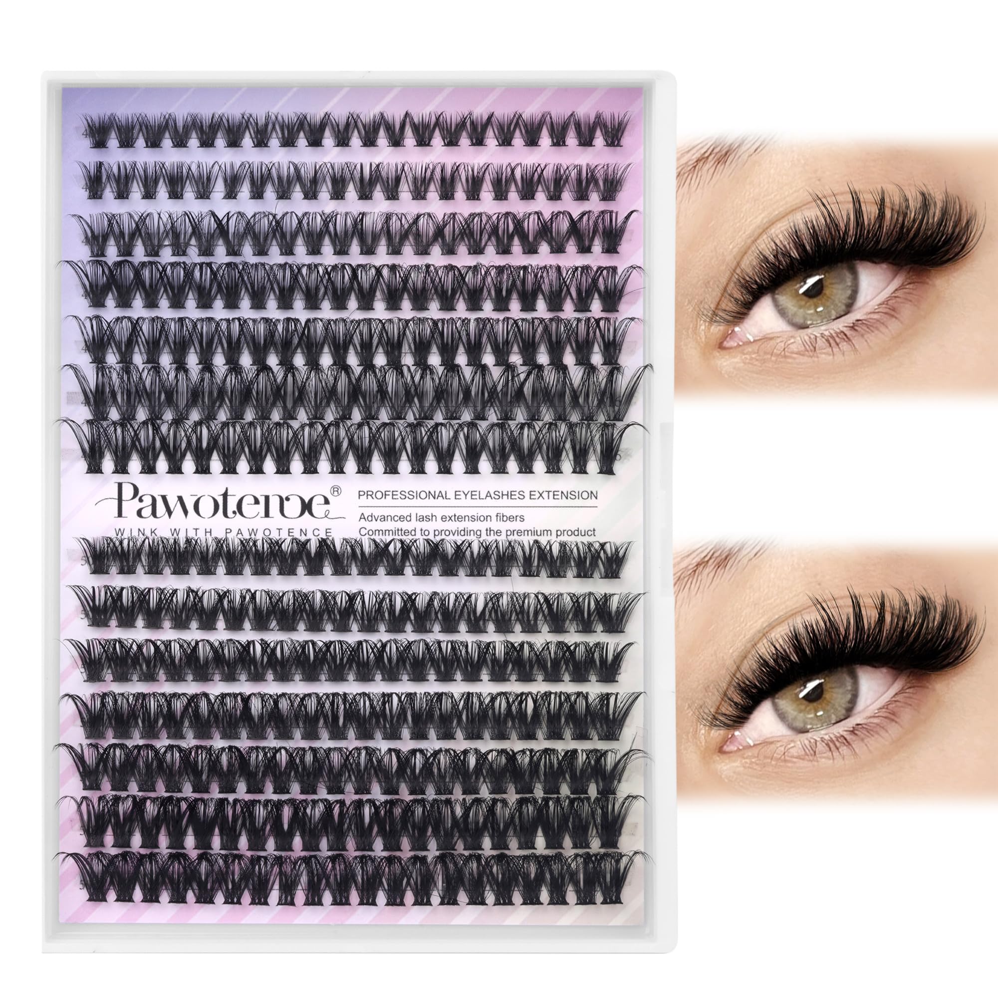 Pawotence Lash Extension Kit DIY 280pcs Lash Clusters Eyelash Extension Kit, 9-16mm 30D 40D Individual Lashes Kit with Lash Bond and Seal, Lash Tweezers for Self Use (30D&40D, 0.07D, 9-16mm, Kit)