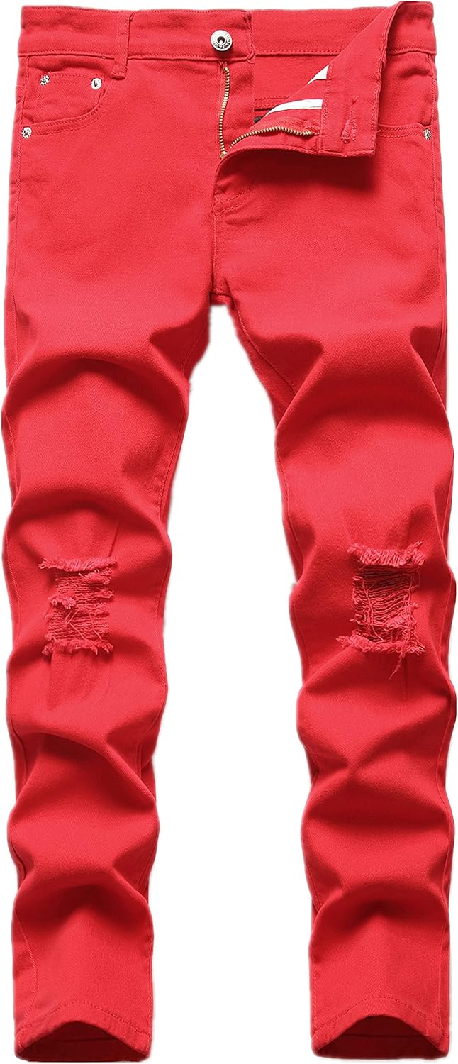 Boy's Skinny Fit Ripped Destroyed Distressed Stretch Slim Jeans Pants
