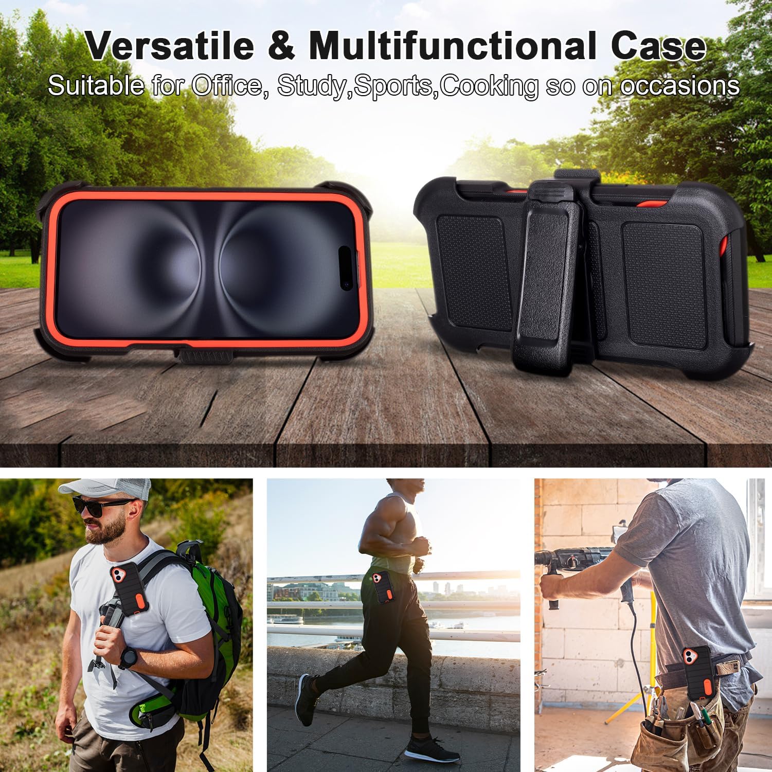 Black for iPhone 16 Case with Belt Clip Holster, Heavy Duty Rugged Military Grade Shockproof Case for iPhone 16 Case Protective Cover with Kickstand 6.1 Inch