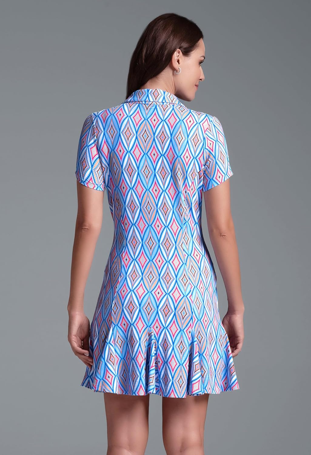 IBKUL Athleisure Wear Sun Protective UPF 50+ Icefil Cooling Romina Print Short Sleeve Godet Dress - 69931