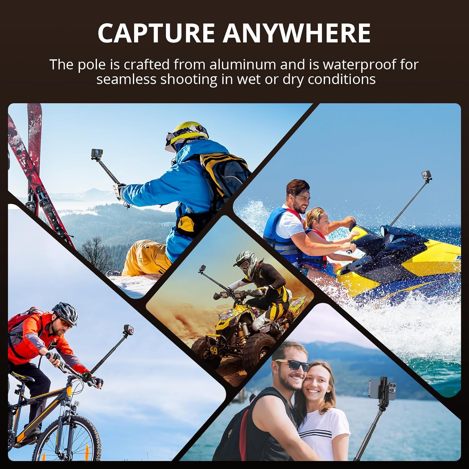 ATUMTEK 45" Invisible Selfie Stick, 1/4" Extended Monopod Pole, Solid and Compact Design for Insta360, for GoPro, DJI, Action Camera (Buckle Mount for GoPro and Wrist Strap Included)