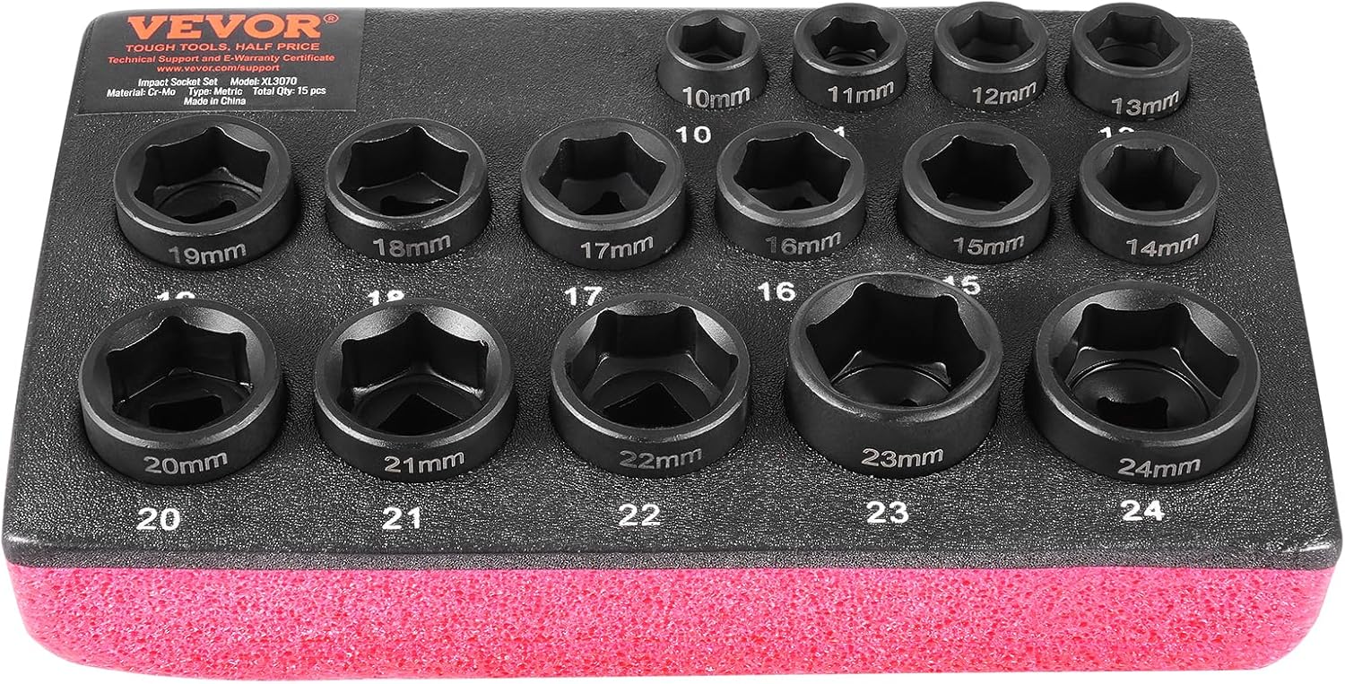 VEVOR Impact Socket Set 3/4 Inches 29 Piece Impact Sockets, 6-Point Sockets, Rugged Construction, CR-M0, 3/4 Inches Drive Socket Set Impact SAE 3/4 inch - 2-1/2 inch, with a Storage Cage