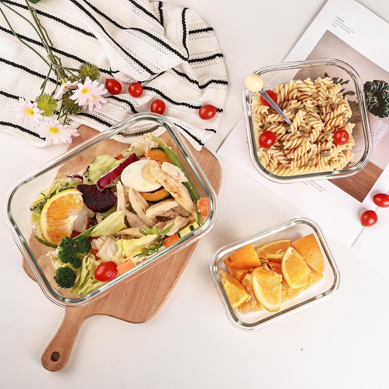 8 Pack Glass Food Storage Containers with Lids, Meal Prep Containers, Airtight Bento Boxes with Leak Proof Locking for Microwave, Oven, Freezer and Dishwasher, BPA Free