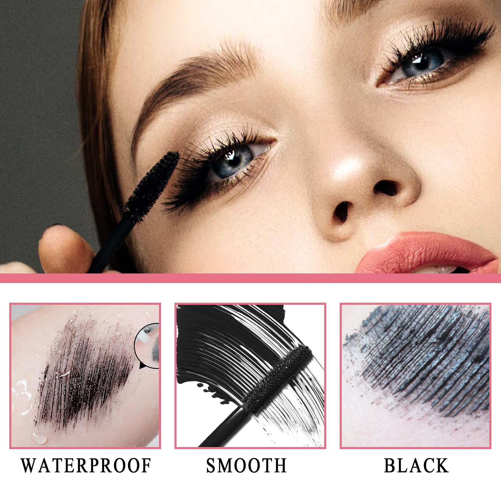 Black Telescopic Mascara Set,3PCS Black Mascara Volume and Length for Eye Makeup,Waterproofing No Clumping Tubing Mascara,No Smudging Curly Black Mascara with Eyelash Curler