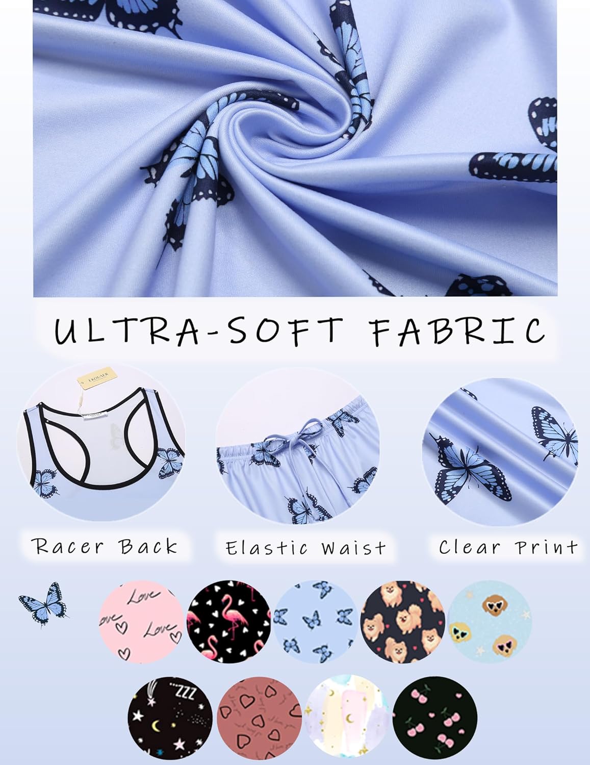 Ekouaer Womens Tank Top Pajama Set Comfy Sleeveless Sleepwear Racerback Cami and Shorts Pjs 2 Piece Summer Loungewear