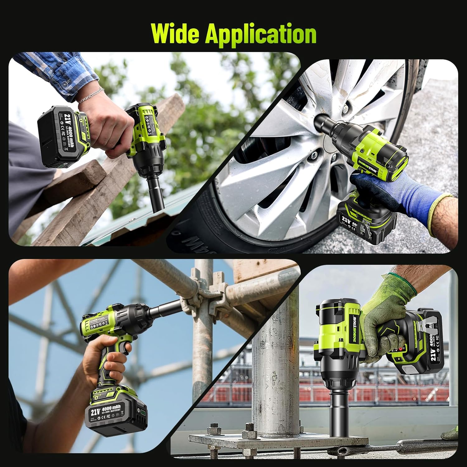 1400N.m (1032ft-lbs) Cordless Impact Wrench, 1/2 High Torque Brushless Impact Gun, 2400RPM Power, 2 x 4.0Ah Batteries, Fast Charger, Impact Wrench for Heavy Duty Truck RV Mower