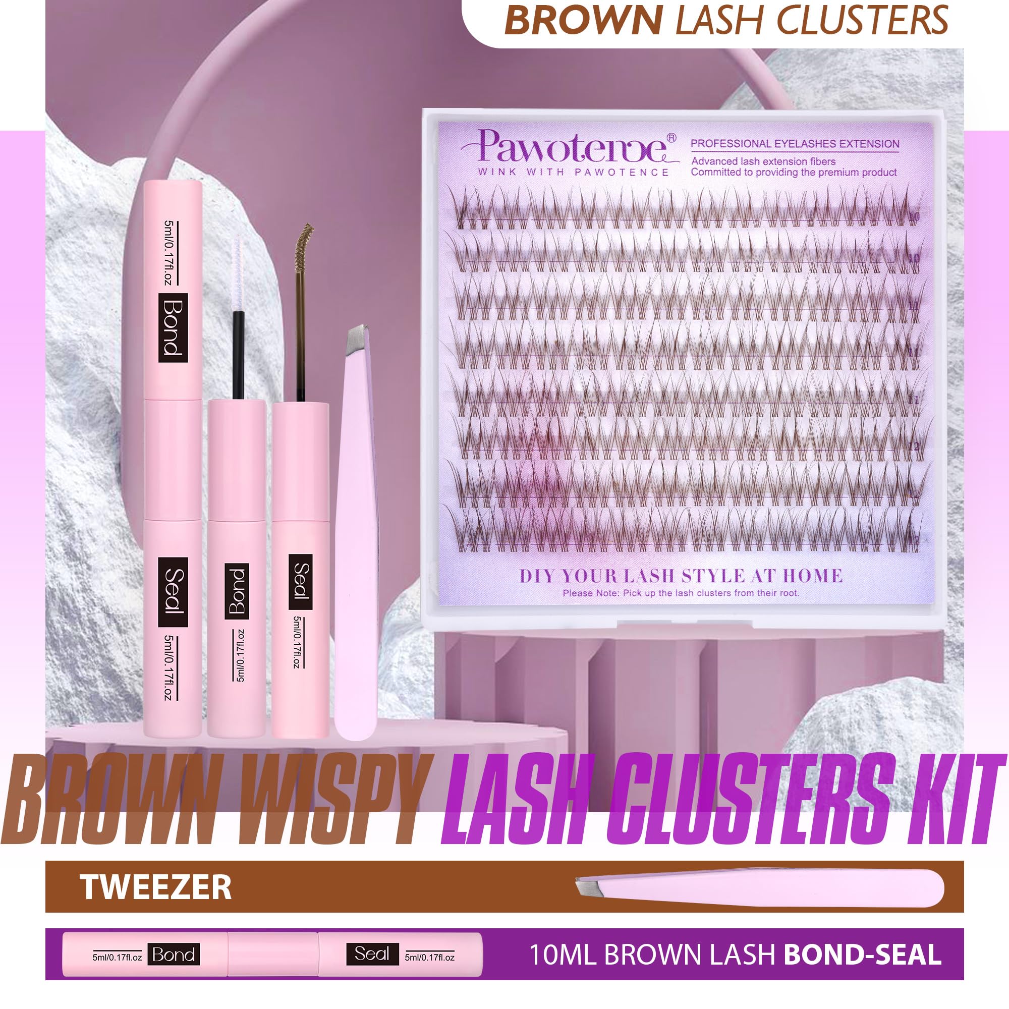 Pawotence Lash Extension Kit DIY 280pcs Lash Clusters Eyelash Extension Kit, 9-16mm 30D 40D Individual Lashes Kit with Lash Bond and Seal, Lash Tweezers for Self Use (30D&40D, 0.07D, 9-16mm, Kit)