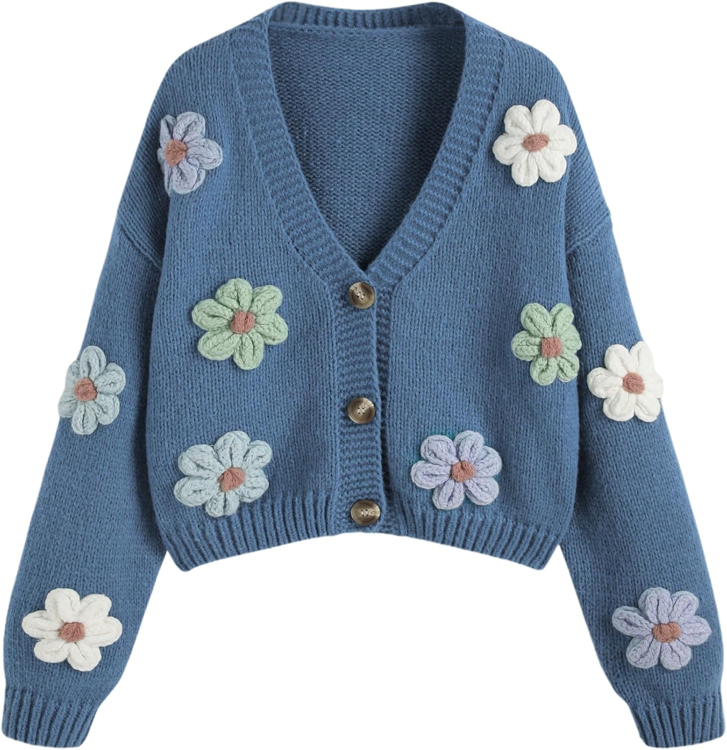 CIDER Women’s Floral Cropped Cardigan Cute Flower V Neck Button Down Trendy Sweater