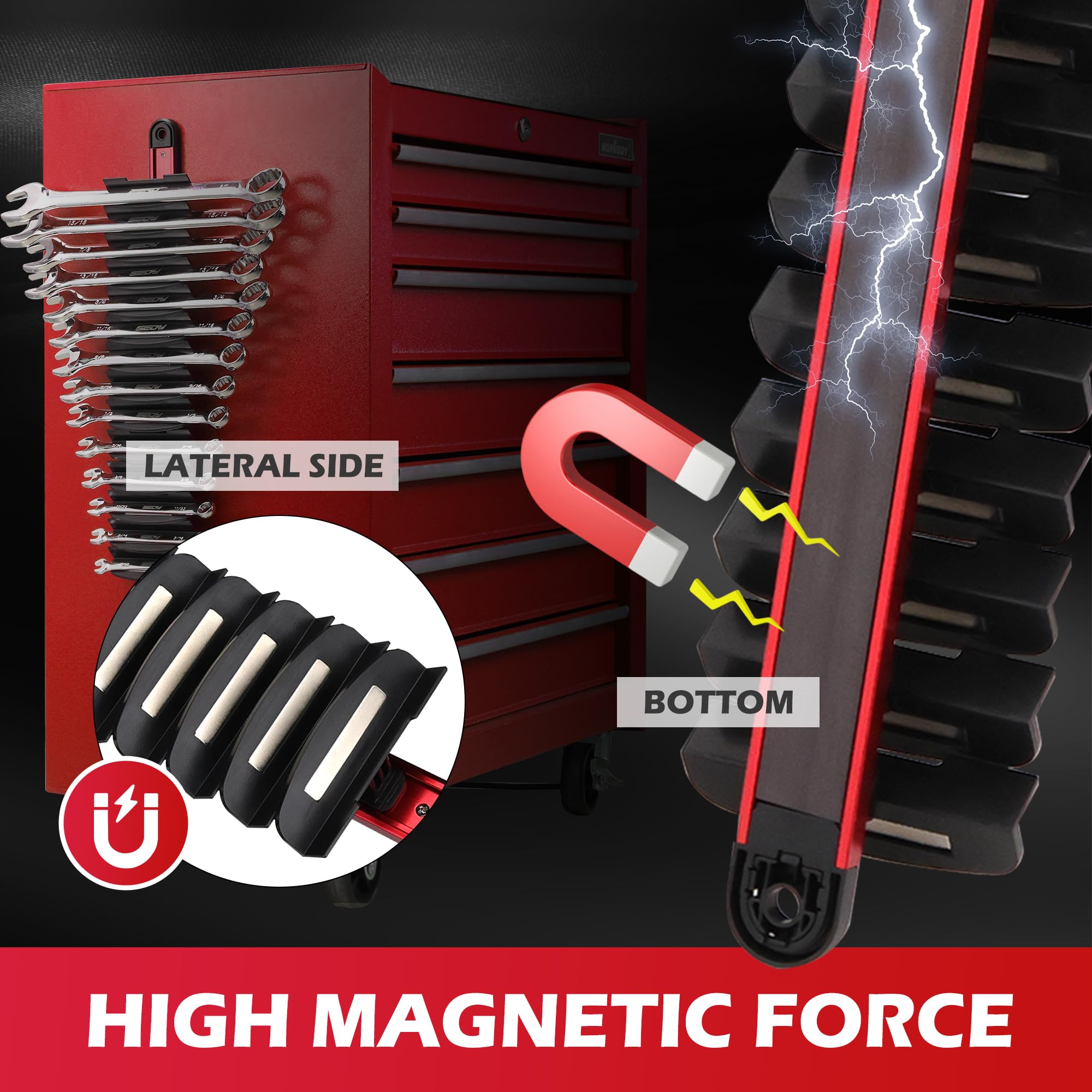 2-Pack Magnetic Wrench Organizer, 32-Slot Premium Wrench Rack Holder Tool Trays for Toolboxes Drawer Storage, SAE (1/4" - 1-1/16") & Metric (6mm - 24mm)