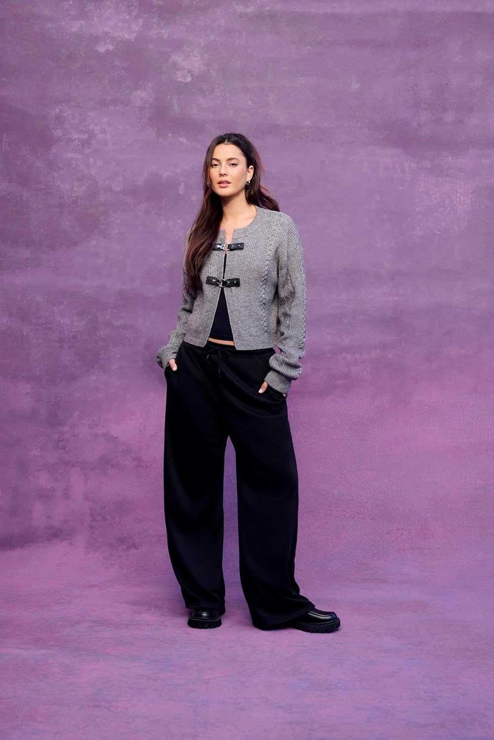 CIDER Cardigan Sweater for Women Round Neck Buckle Sweater Knitted Crop Top Long Sleeve Open Front Outerwear