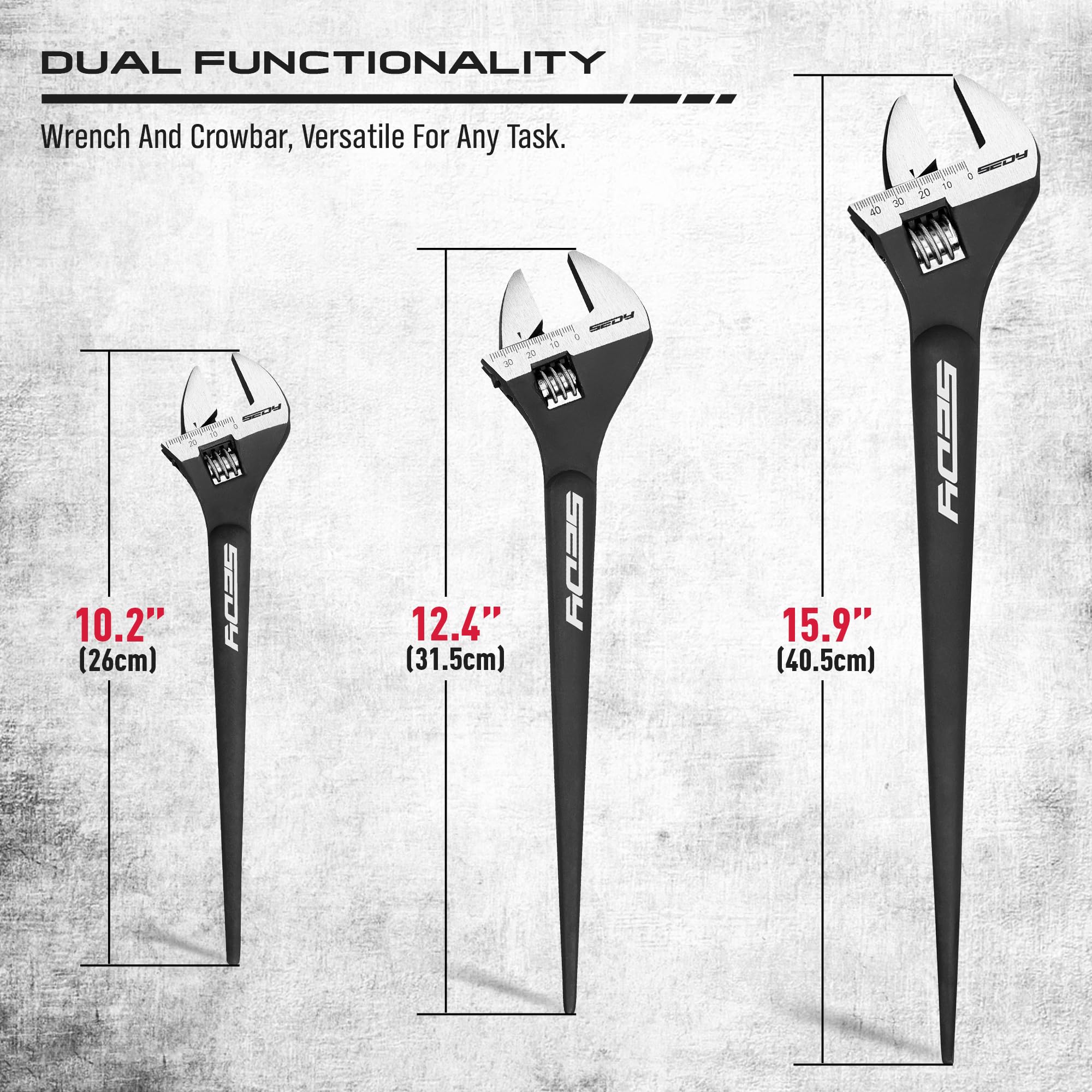 Adjustable Wrench Set Wrenches Sets: 4-Piece 6, 8, 10, 12 Inch Chrome Vanadium Steel Corrosion-Resistant Black Oxide Finish for Automotive Plumbing and Household Repairs