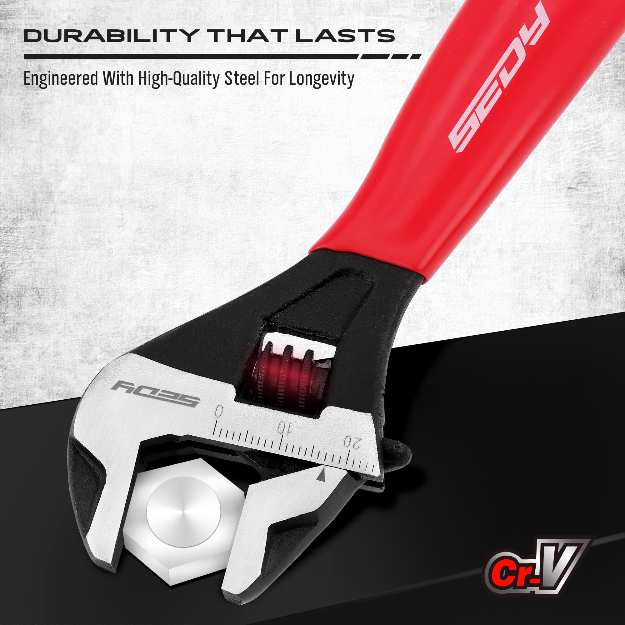 Adjustable Wrench Set Pipe Spanner: 6" 8" 10" Wide Jaw Black Oxide Wrench With Cushion Grip, Laser Marked Metric & SAE Scales, CR-V Steel for Professional