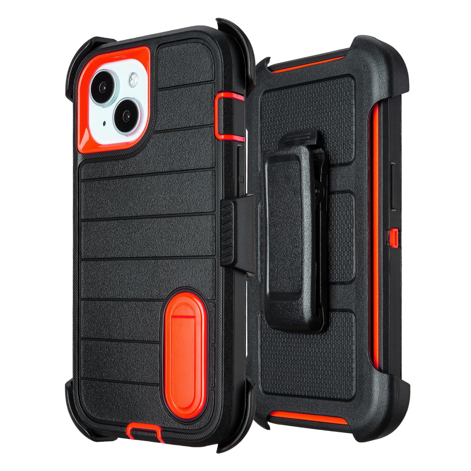 for Rugged iPhone 15 Case with Belt Clip Holster, Military Grade Heavy Duty Shockproof Cover for iPhone15 Case Protective with Stand 6.1 Inch (Black+Blue)