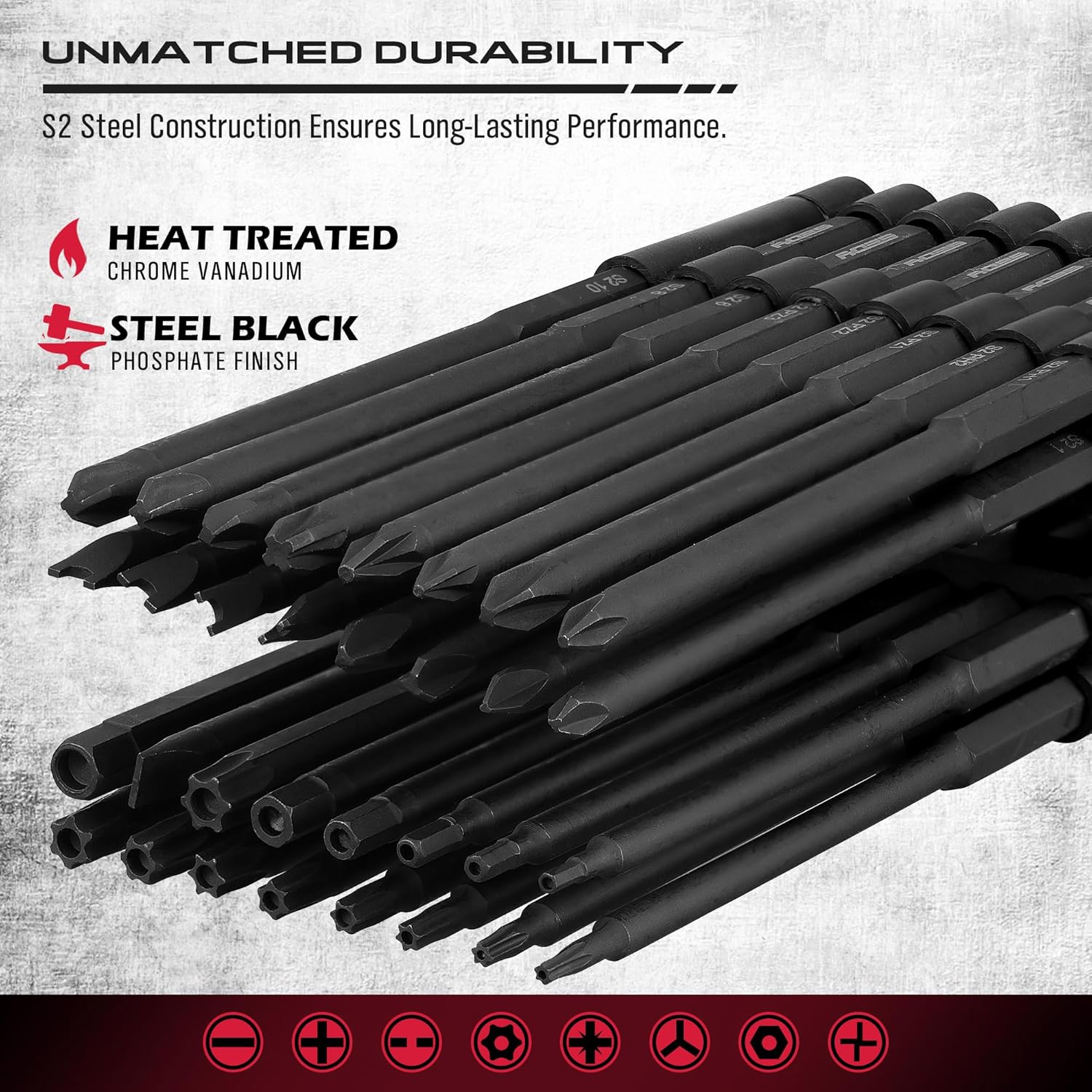 Extra Long Security Bit Set: 32-Piece S2 Steel Screwdriver Drill Bits for Tamper-Proof Screws, 6" Torx, PoziDriv, Spanner, Tri-Wing - Universal 1/4" Hex Shank for Electric, Impact Drills