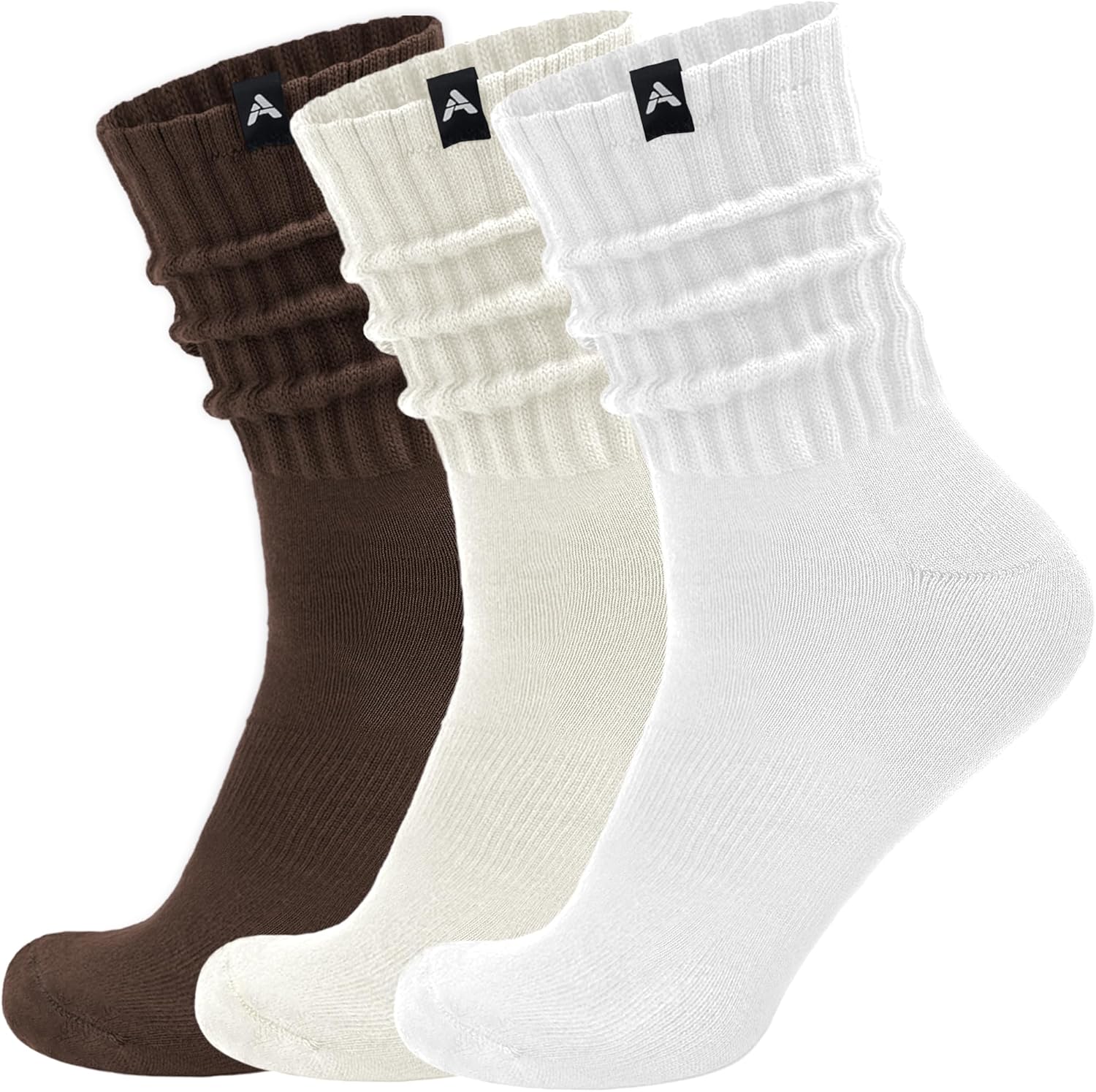 Scrunch Slouch Crew Socks Retro Ribbed Cotton Cushioned 3 Pack Boot Sneaker Gym Cozy Calf Socks For Men & Women