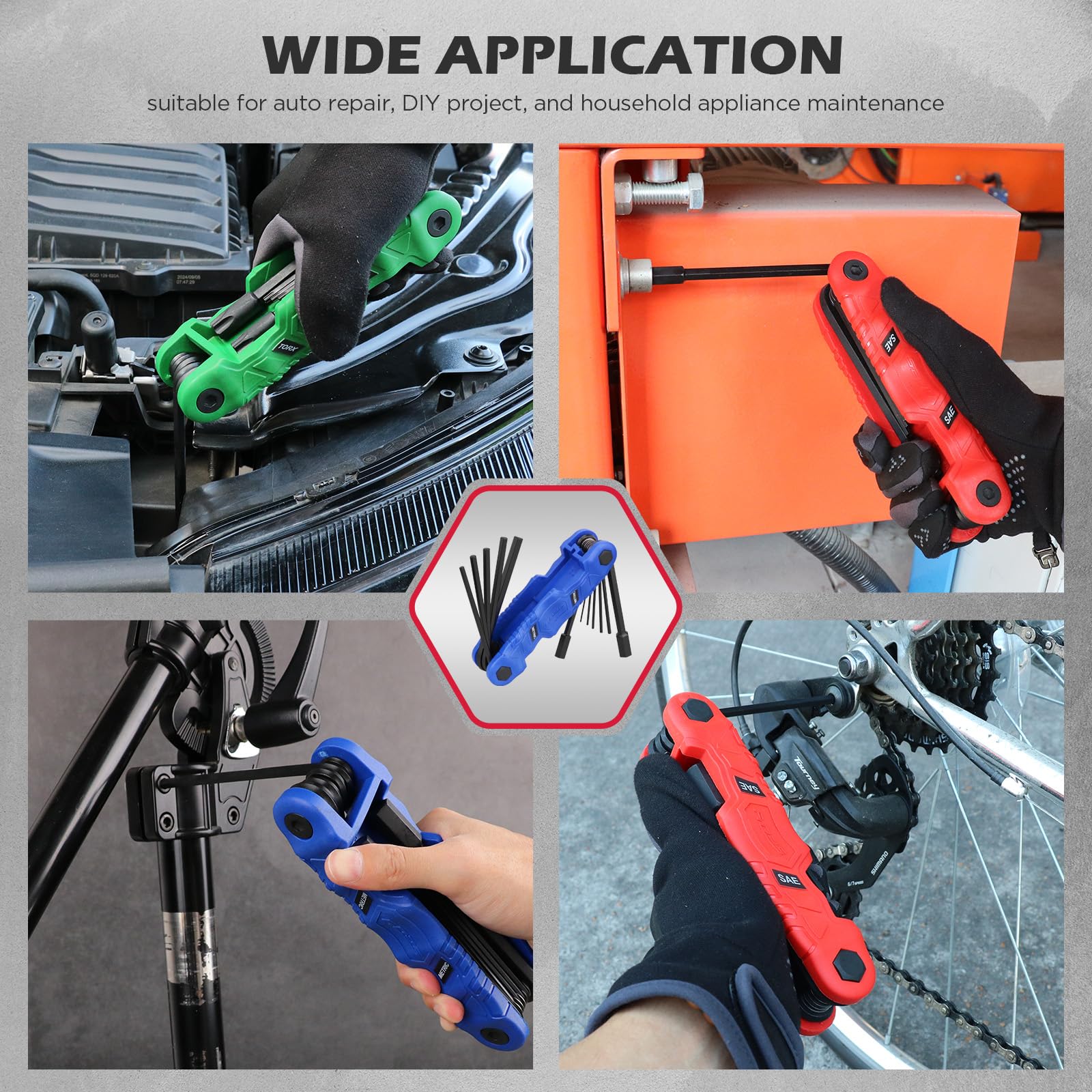 SEDY 32-Piece Hex Key Wrench Set, Metric and SAE Allen Wrenches (0.028-3/8 inch, 0.7-10 mm) L Shape Allen Keys, Chrome Vanadium Steelwith 2x Extension Handle