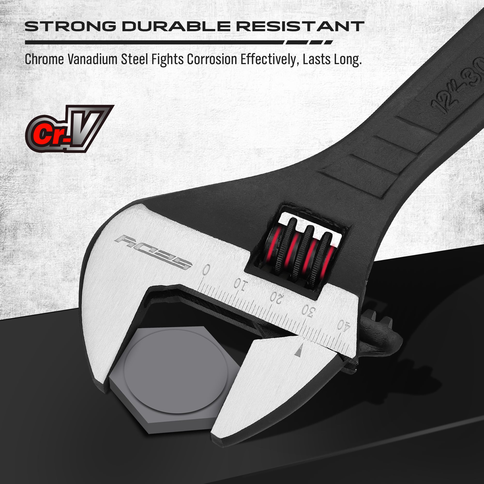 Adjustable Wrench Set Wrenches Sets: 4-Piece 6, 8, 10, 12 Inch Chrome Vanadium Steel Corrosion-Resistant Black Oxide Finish for Automotive Plumbing and Household Repairs