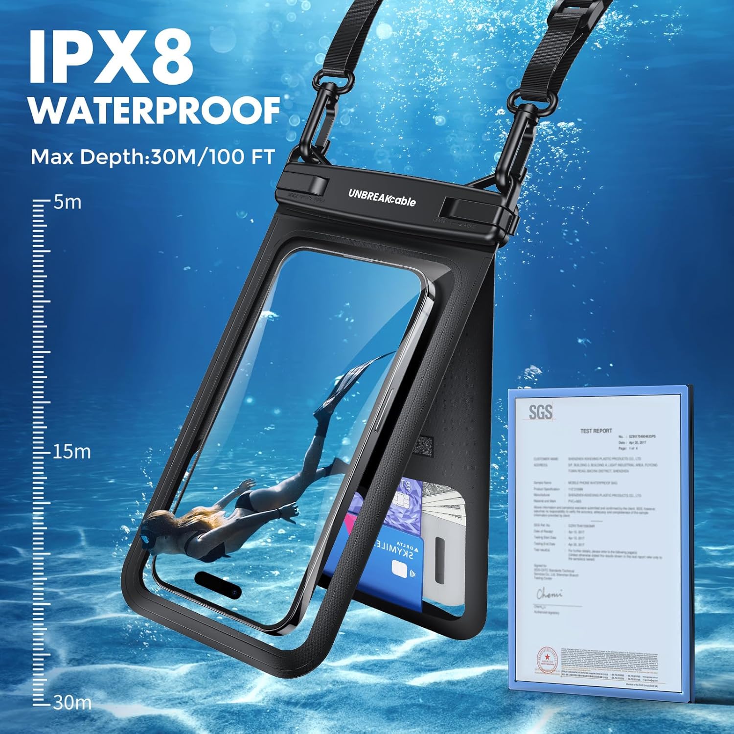 UNBREAKcable IPX8 Waterproof Phone Pouch 2-Pack, Double Space Waterproof Phone Case for iPhone 15 16 Pro Max up to 7", Cellphone Dry Bag with Lanyard for Vacation Beach Kayak Cruise Travel Essentials