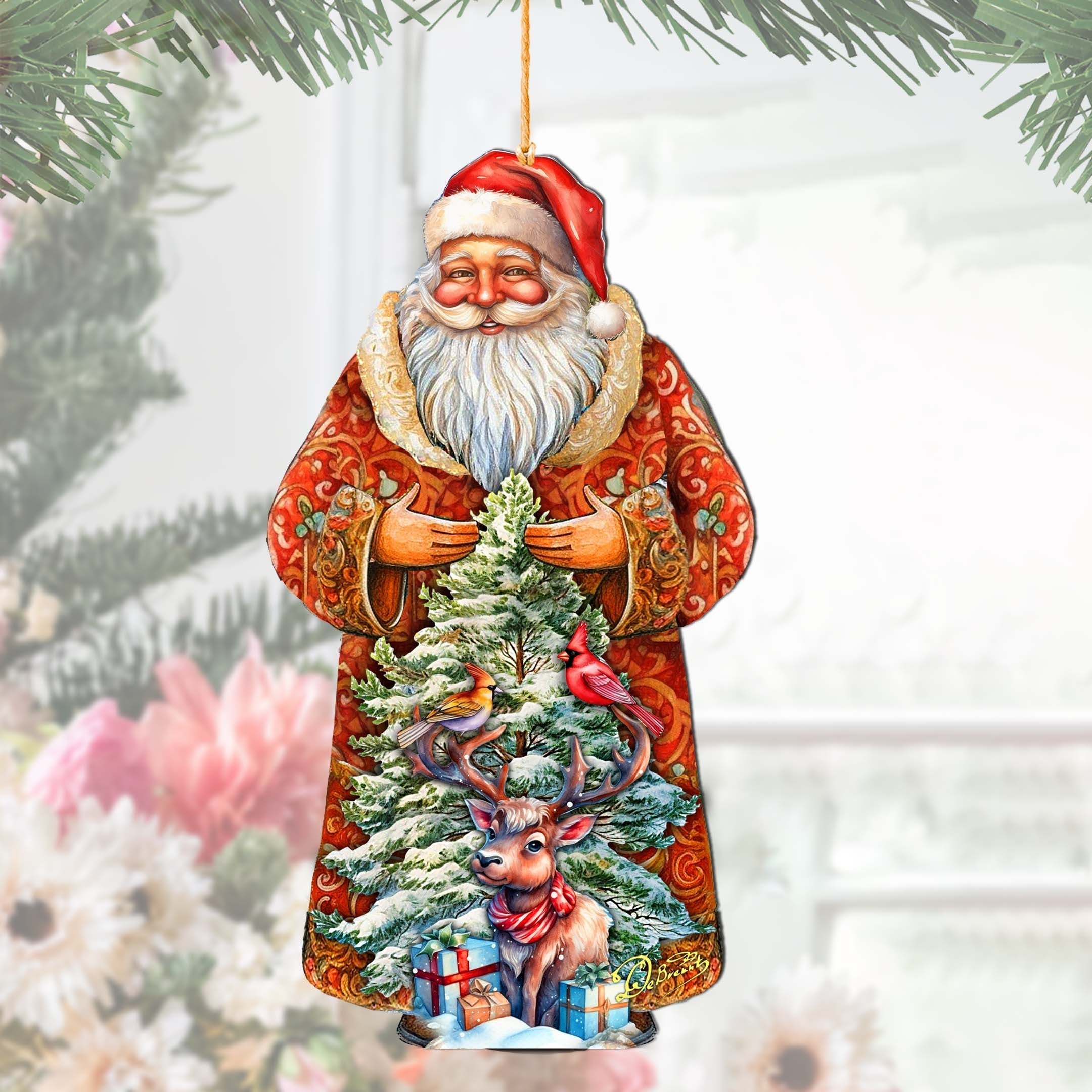 Santa with Forest Friends Wooden Ornaments by G. Debrekht - Christmas Santa Snowman Decor - 8691409