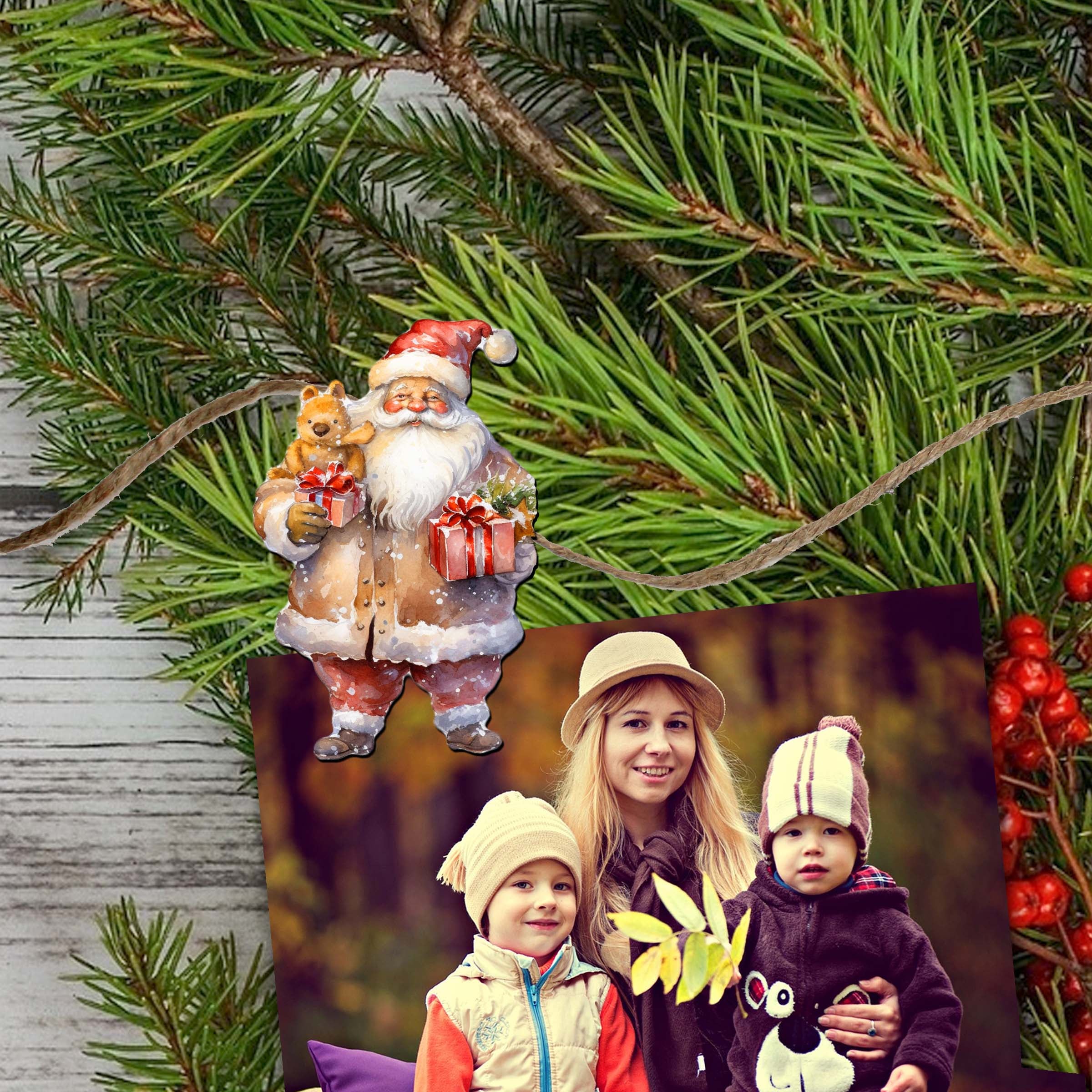 Santa Decorative Wooden Clip-on Ornaments of 6 by G. Debrekht - Christmas Decor - 8090009C-S6
