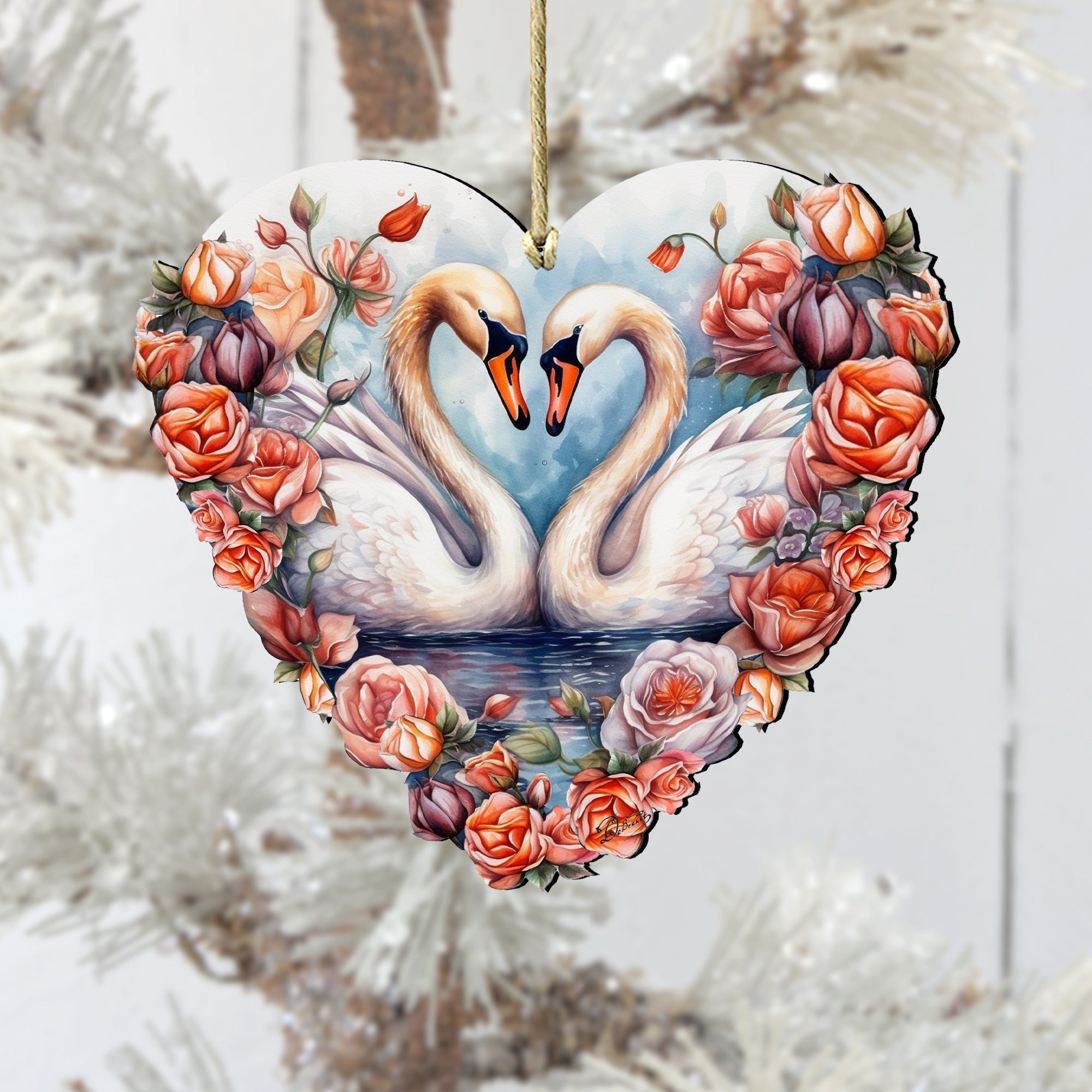 Swans Love Wooden Ornaments by G. DeBrekht Love Kids Family Decor - 8611038