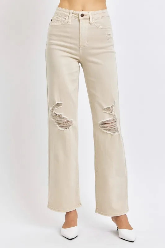 Judy Blue Full Size High Waist Distressed Wide Leg Women Jeans