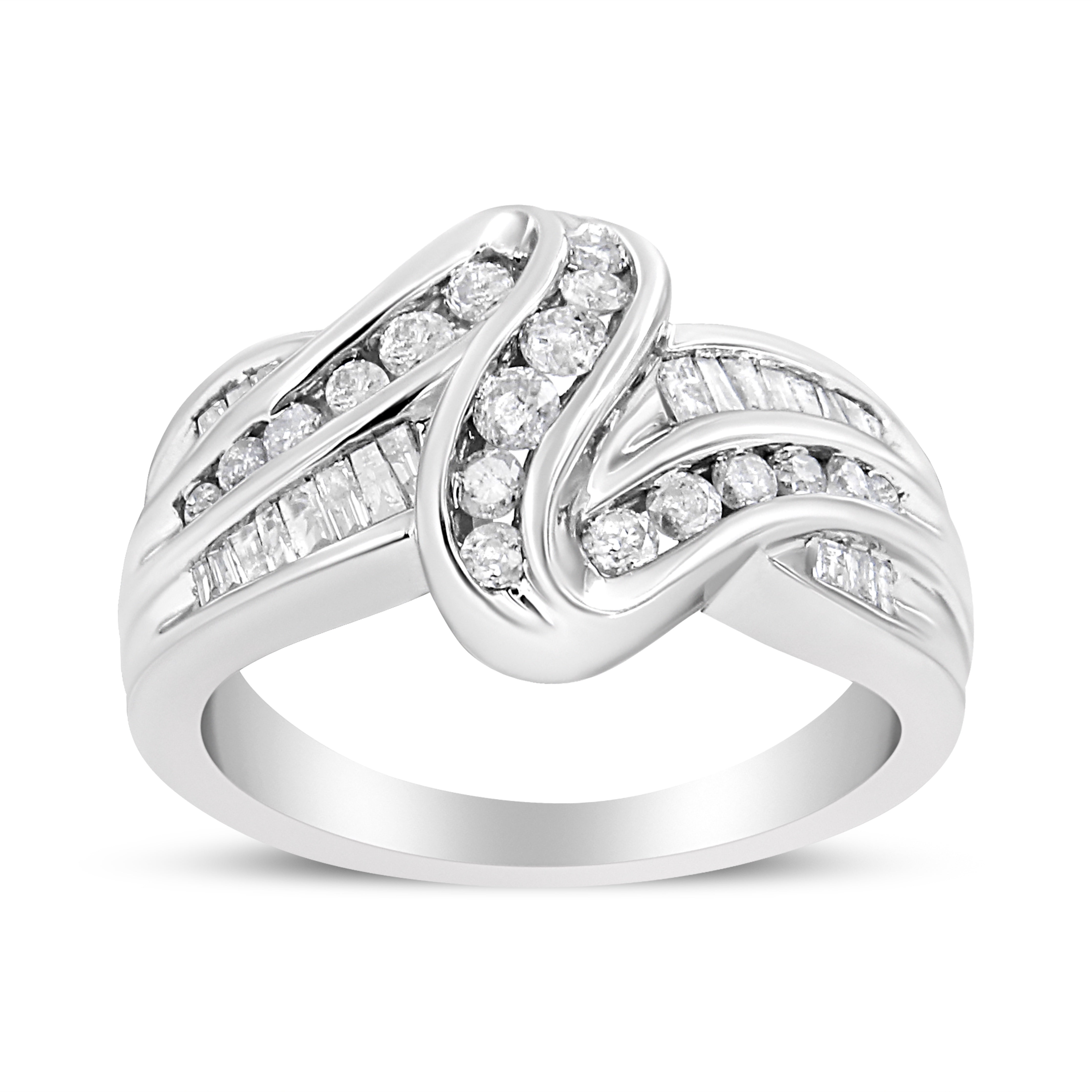 10K White Gold Ring 3/4 Cttw Round-Cut Diamond Bypass Ring (H-I Color, I2-I3 Clarity) - Size 8