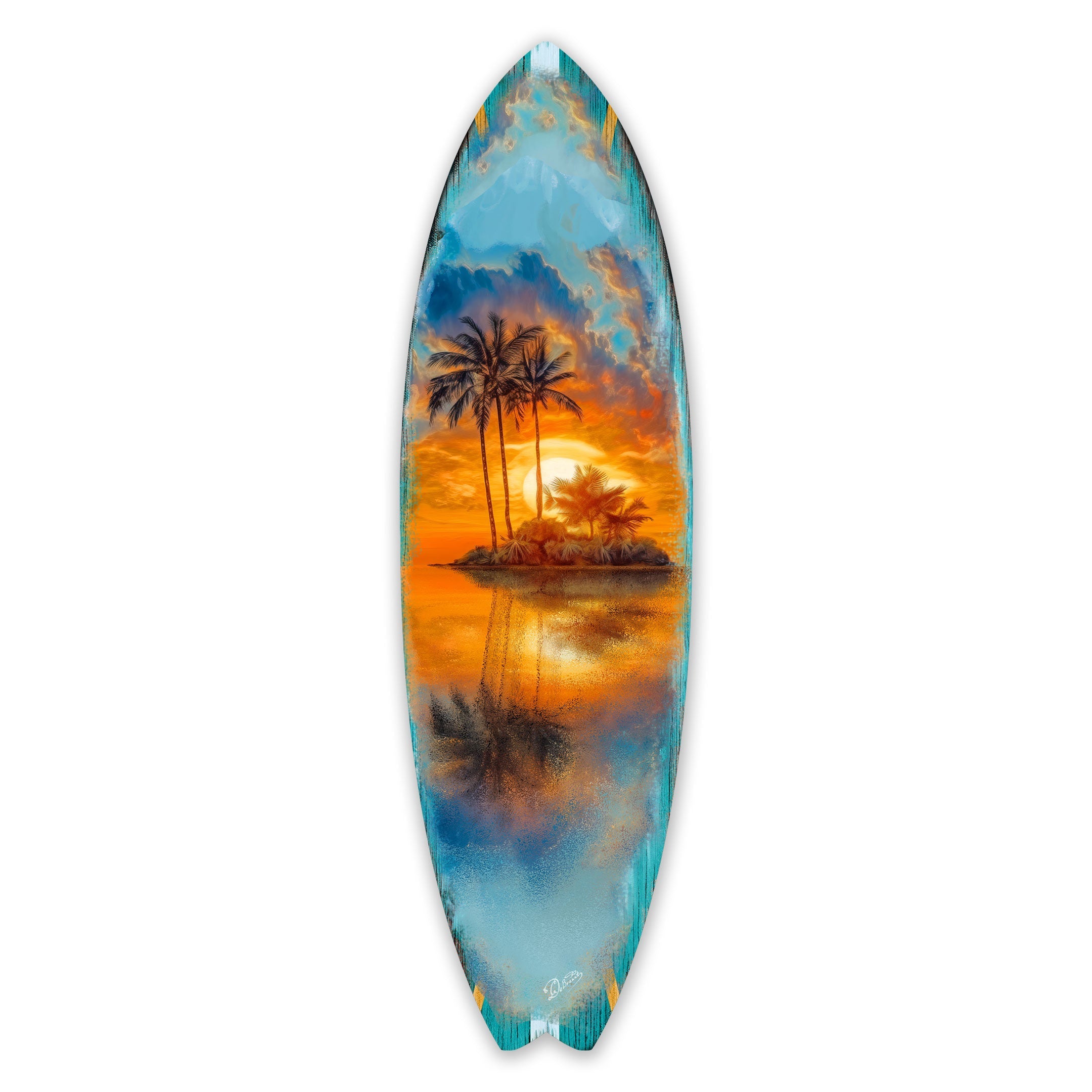 Tropical Sunset Surfboard Wall Art – Coastal Wall Decor - Handcrafted Surfboard Wall Decor for Beach House - Art by G. Debrekht - 8490139HS