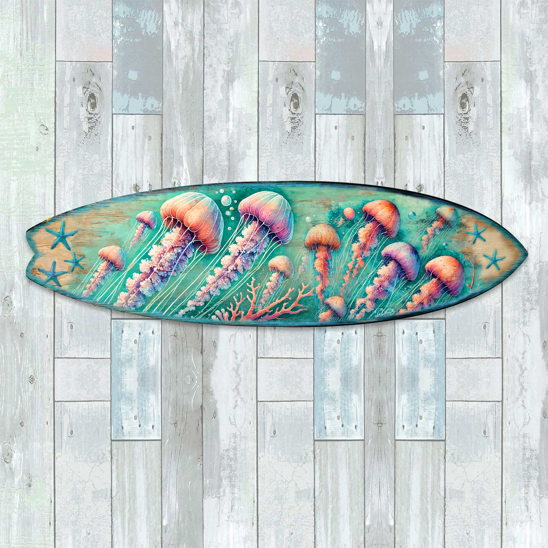 Jellyfish Surfboard Wall Art – Handcrafted Underwater Coastal Decor by G.DeBrekht – Ocean-Inspired Wooden Accent for Indoor & Outdoor – 8490153HS