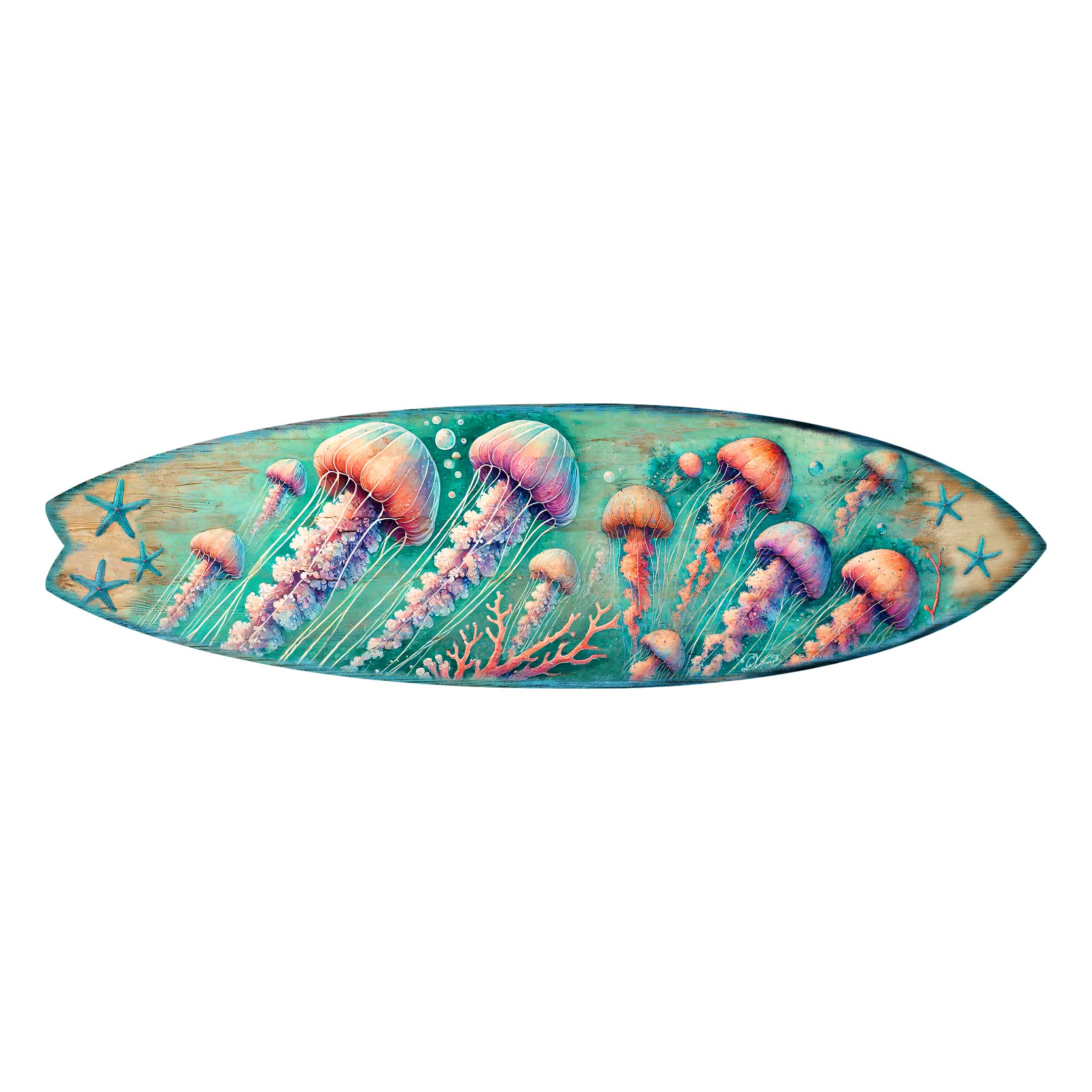 Jellyfish Surfboard Wall Art – Handcrafted Underwater Coastal Decor by G.DeBrekht – Ocean-Inspired Wooden Accent for Indoor & Outdoor – 8490153HS