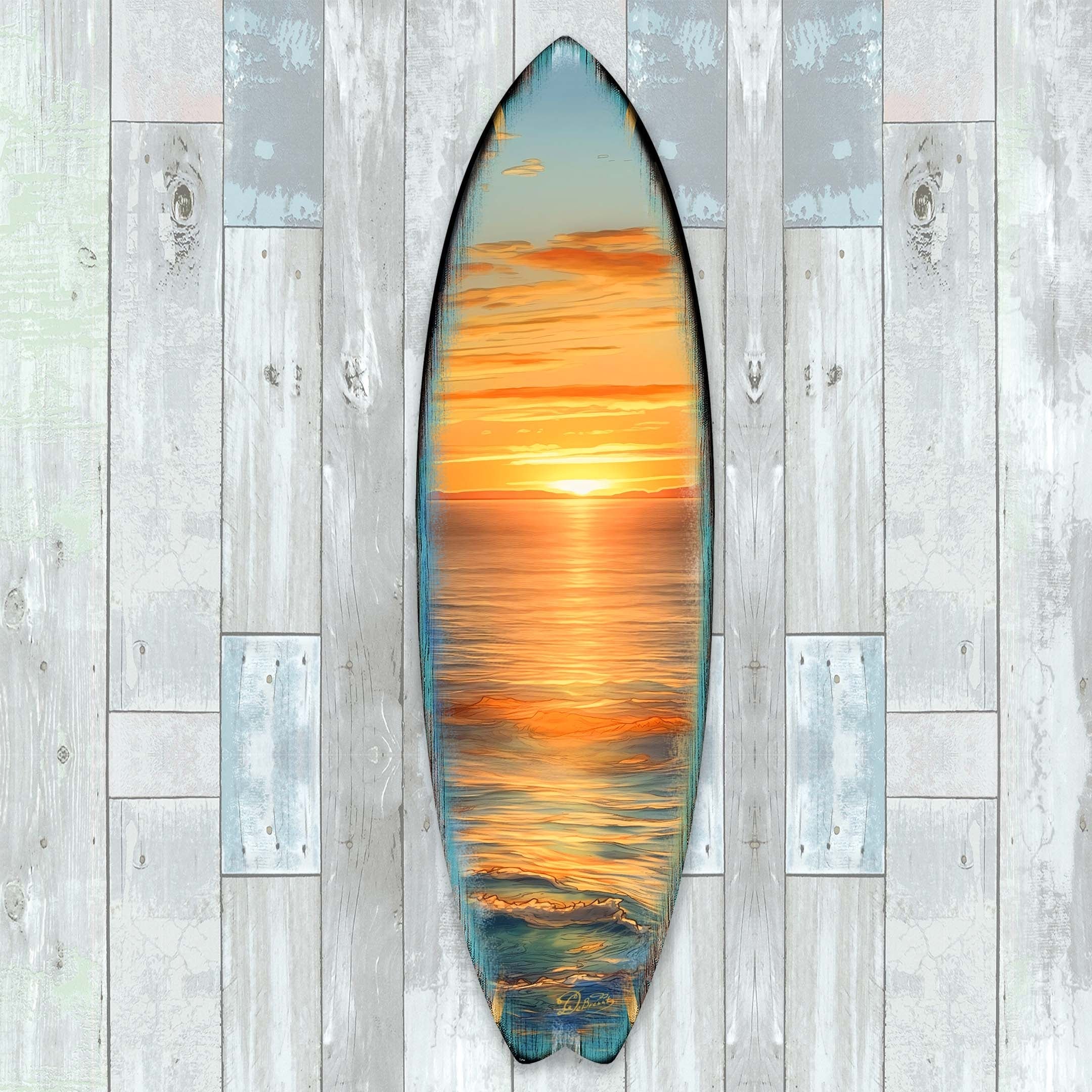 Golden Waves Surfboard Coastal Wall Art by G. DeBrekht - Coastal Holiday Decor - 8490134HS