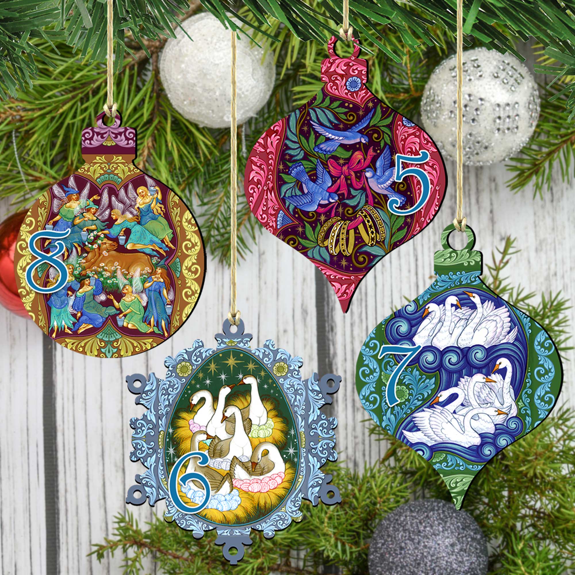 12 Days of Christmas Wooden Ornament Set of 12 by G. Debrekht - Christmas Decor
