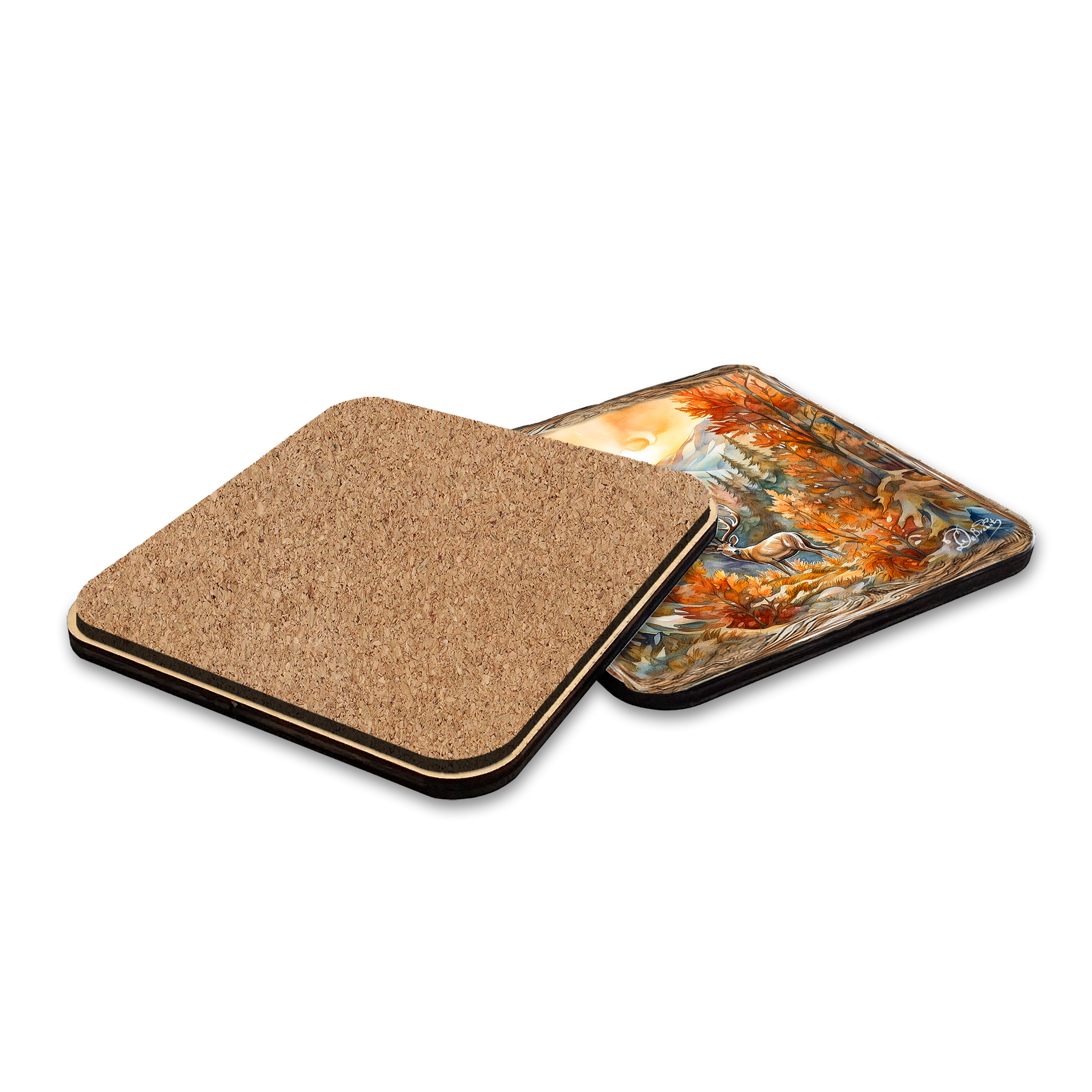 Caribou Wooden Cork Placemat and Coasters Gift Set of 7 by Nature Wonders Nature Wildlife Décor - 85408C-S7