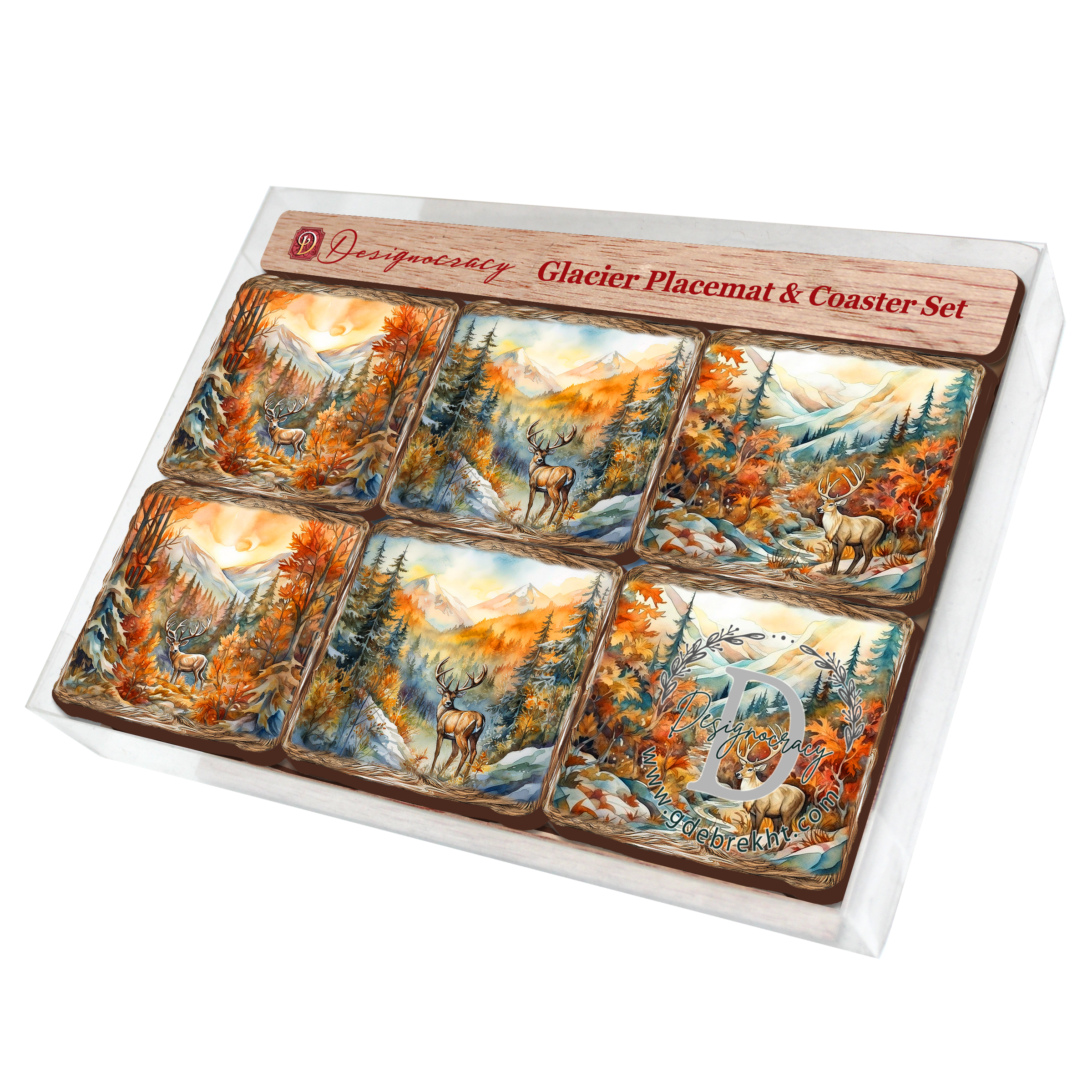 Caribou Wooden Cork Placemat and Coasters Gift Set of 7 by Nature Wonders Nature Wildlife Décor - 85408C-S7