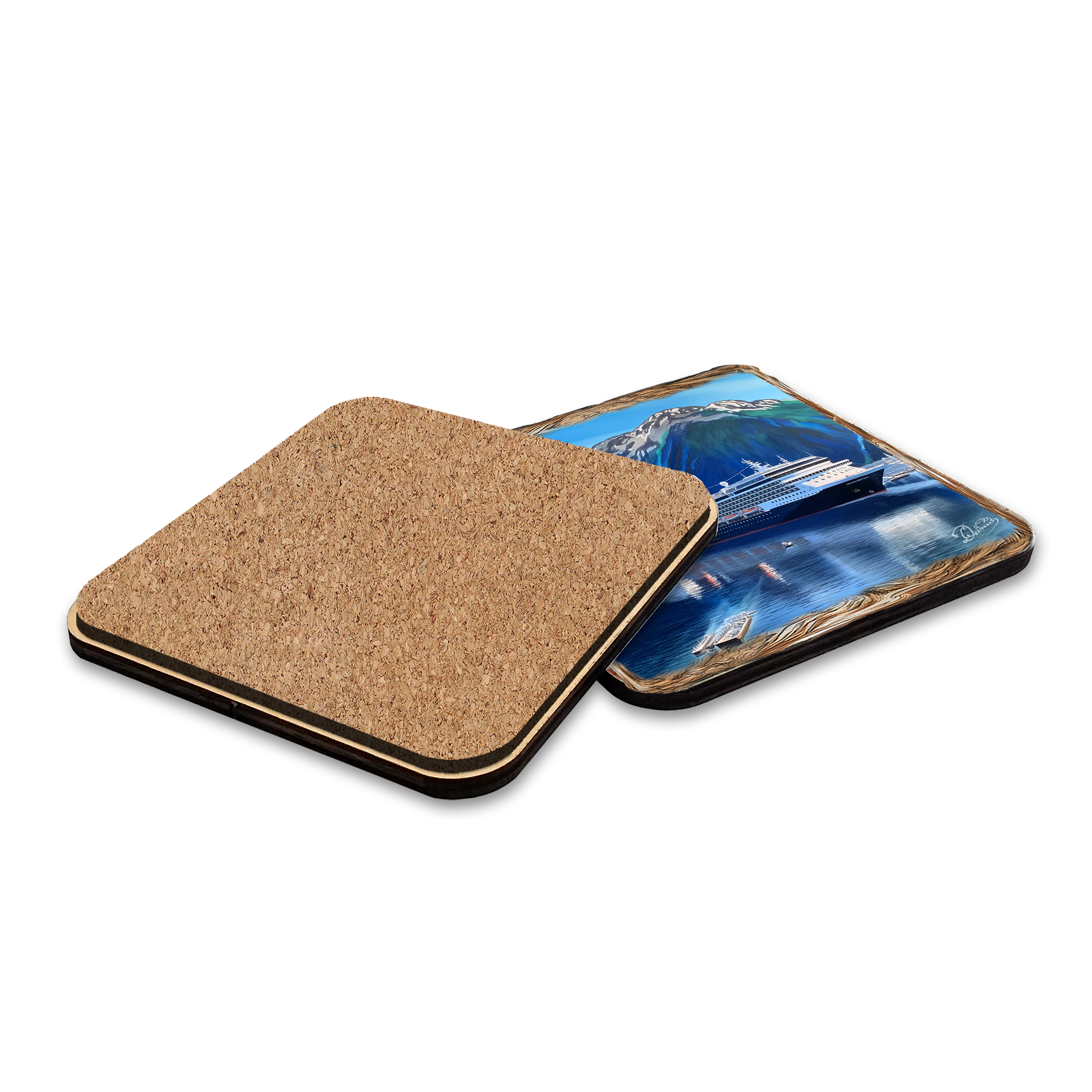 Cruise Ship Wooden Cork Placemat and Coasters Gift Set of 7 by Nature Wonders Nature Wildlife Décor - 85410C-S7