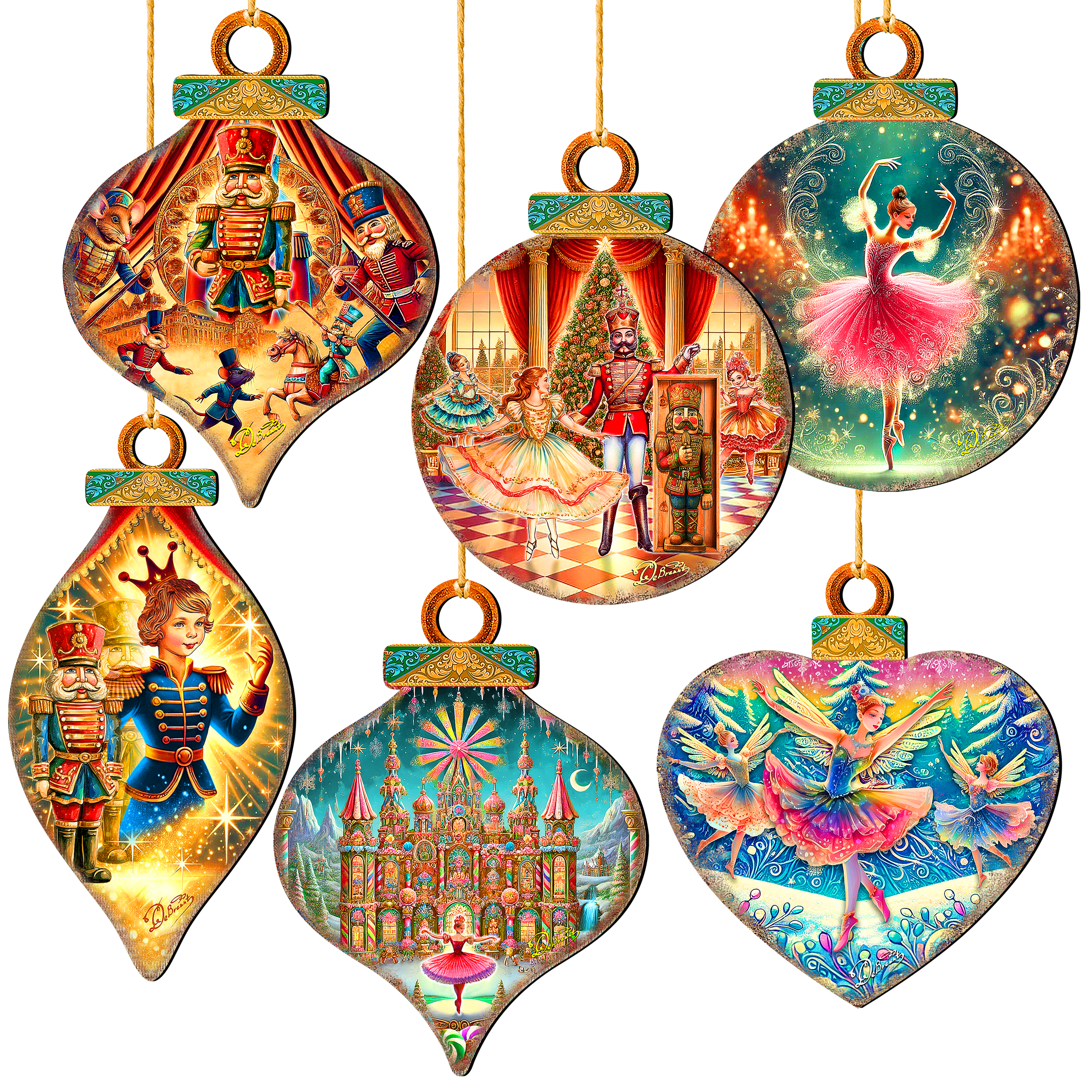 The Enchanted Nutcracker Suite Wooden Ornaments Set of 12 by G. DeBrekht - Christmas Décor - 8610103-S12