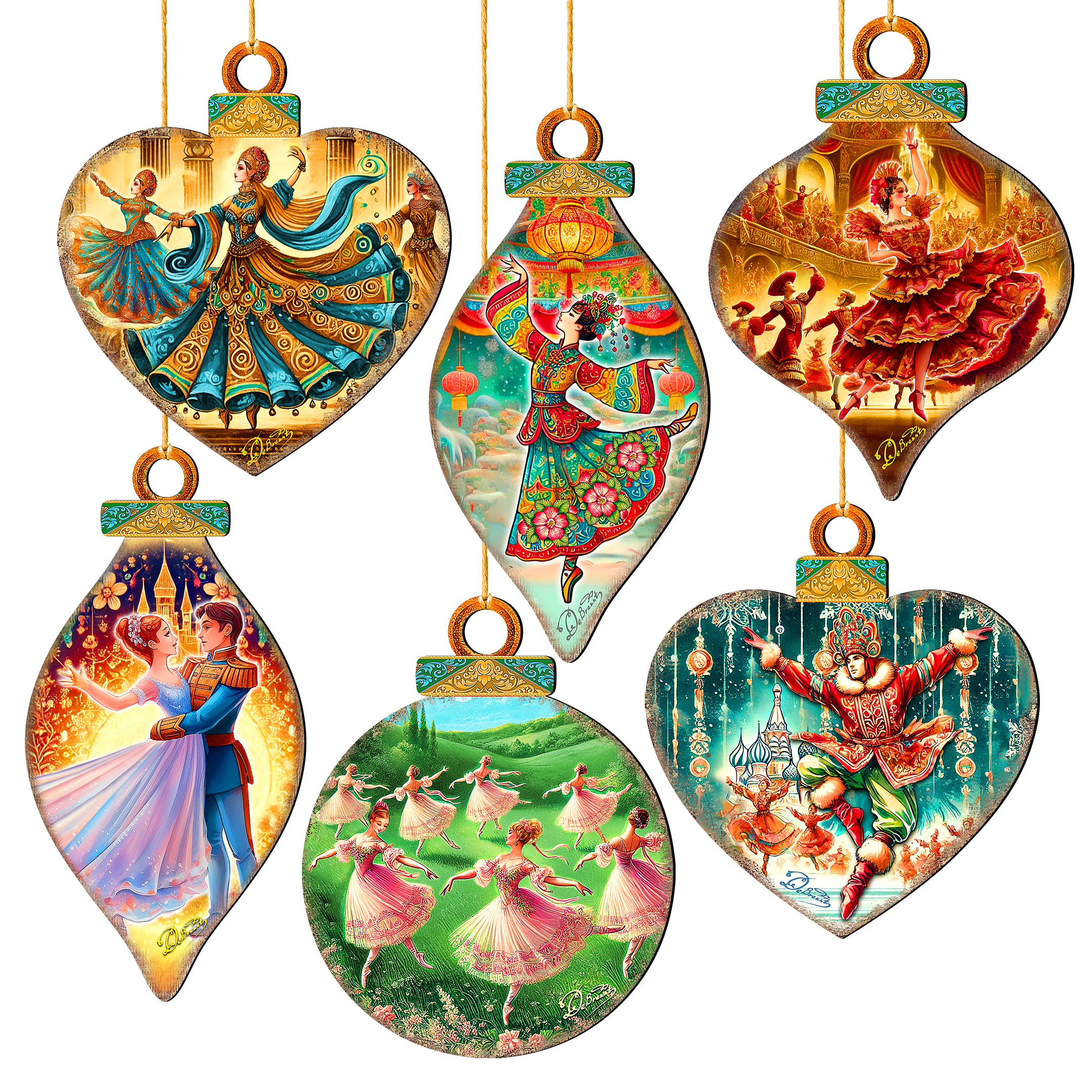 The Enchanted Nutcracker Suite Wooden Ornaments Set of 12 by G. DeBrekht - Christmas Décor - 8610103-S12