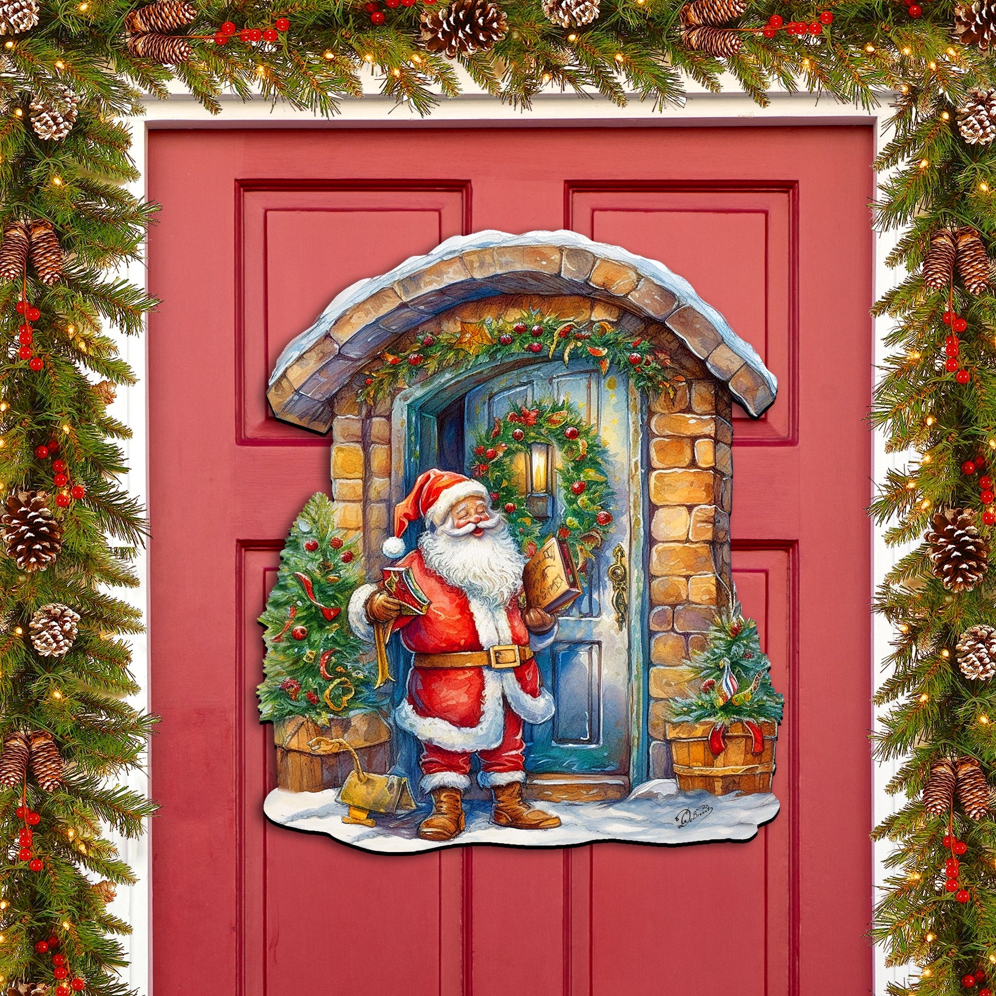 Joyful Moments at the Doorstep Holiday Door Decor by G. Debrekht - Christmas Santa Snowman Décor - 8611046H